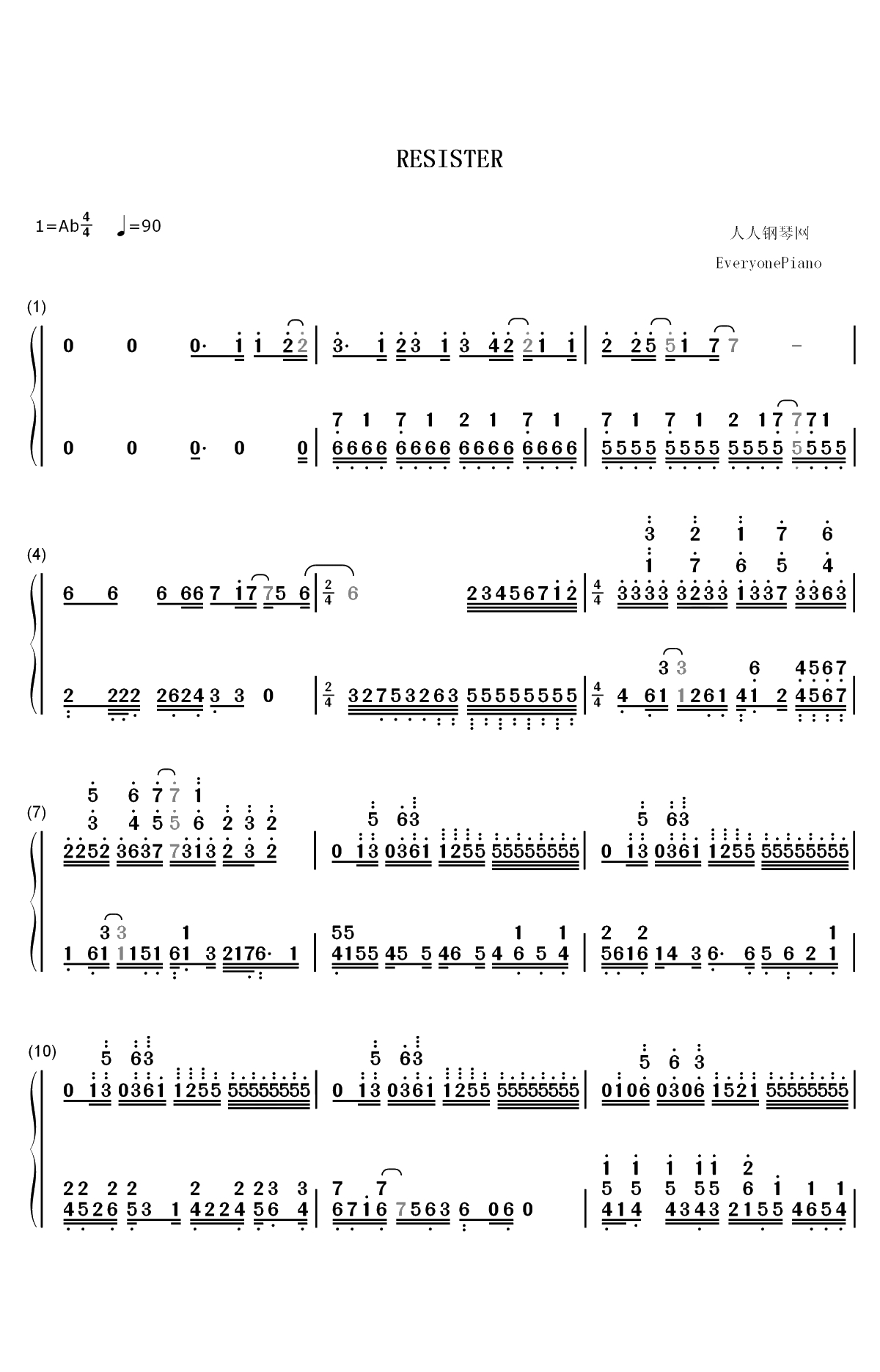 Resister-刀剑神域 Alicization OP2双手简谱预览1