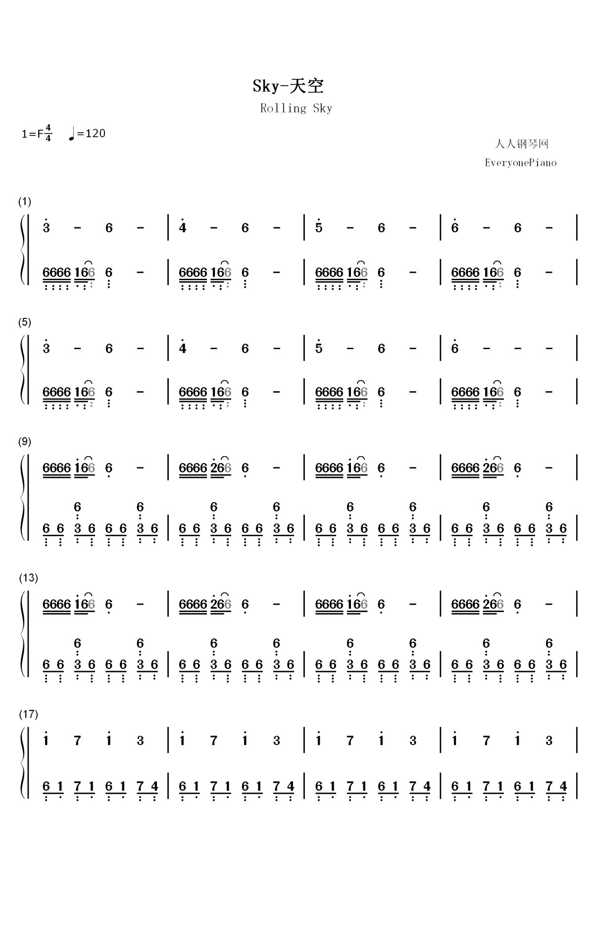 Sky-天空-滚动的天空双手简谱预览1