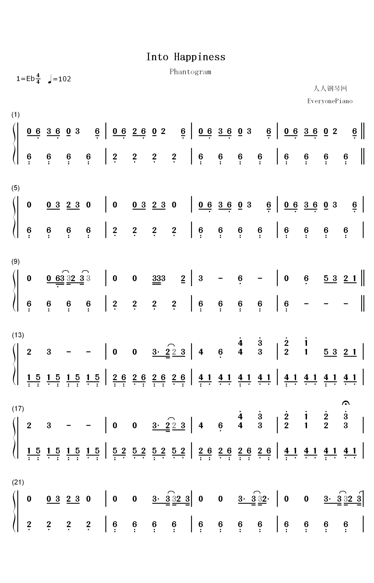 Into Happiness-Phantogram双手简谱预览1