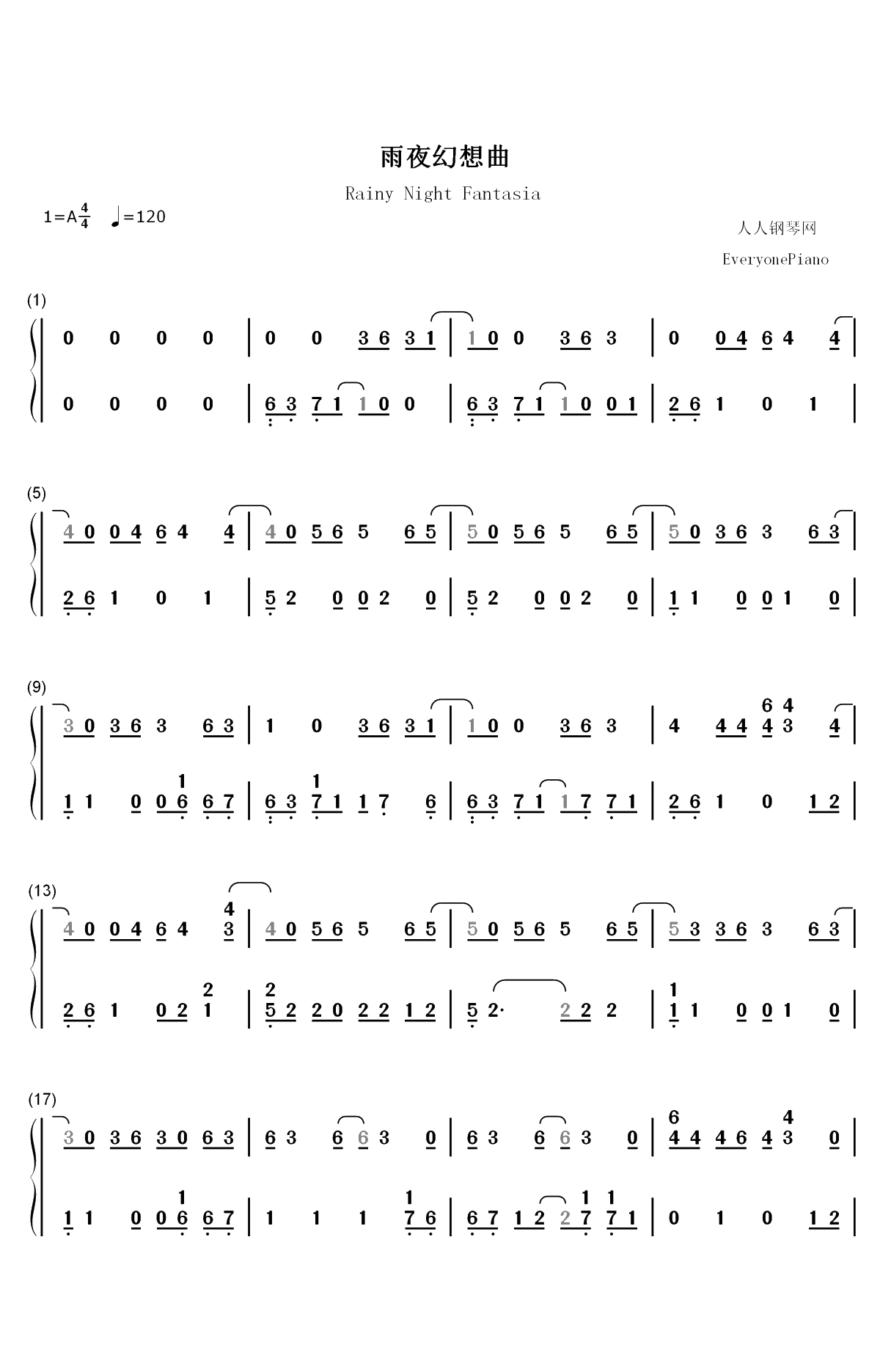 雨夜幻想曲-变奏的梦想双手简谱预览1