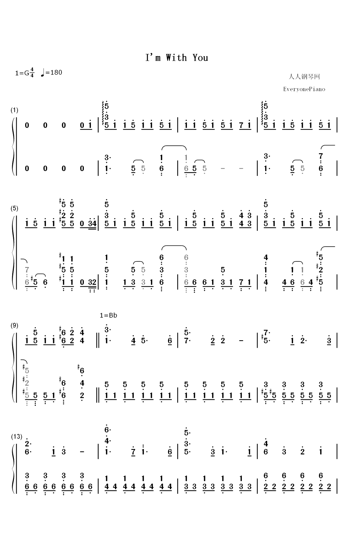 Im With You-为了女儿我说不定连魔王都能干掉OP双手简谱预览1