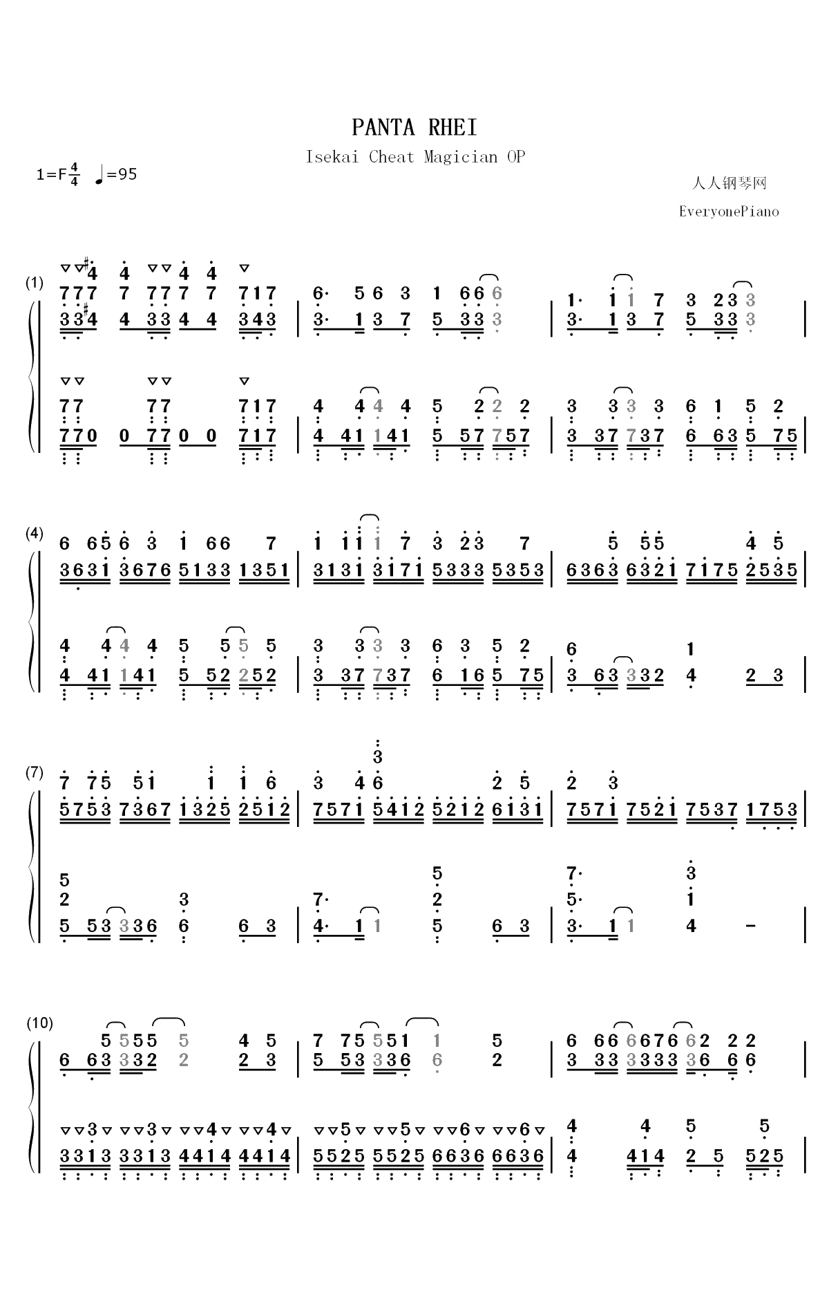 Panta Rhei-异世界超能魔术师OP双手简谱预览1