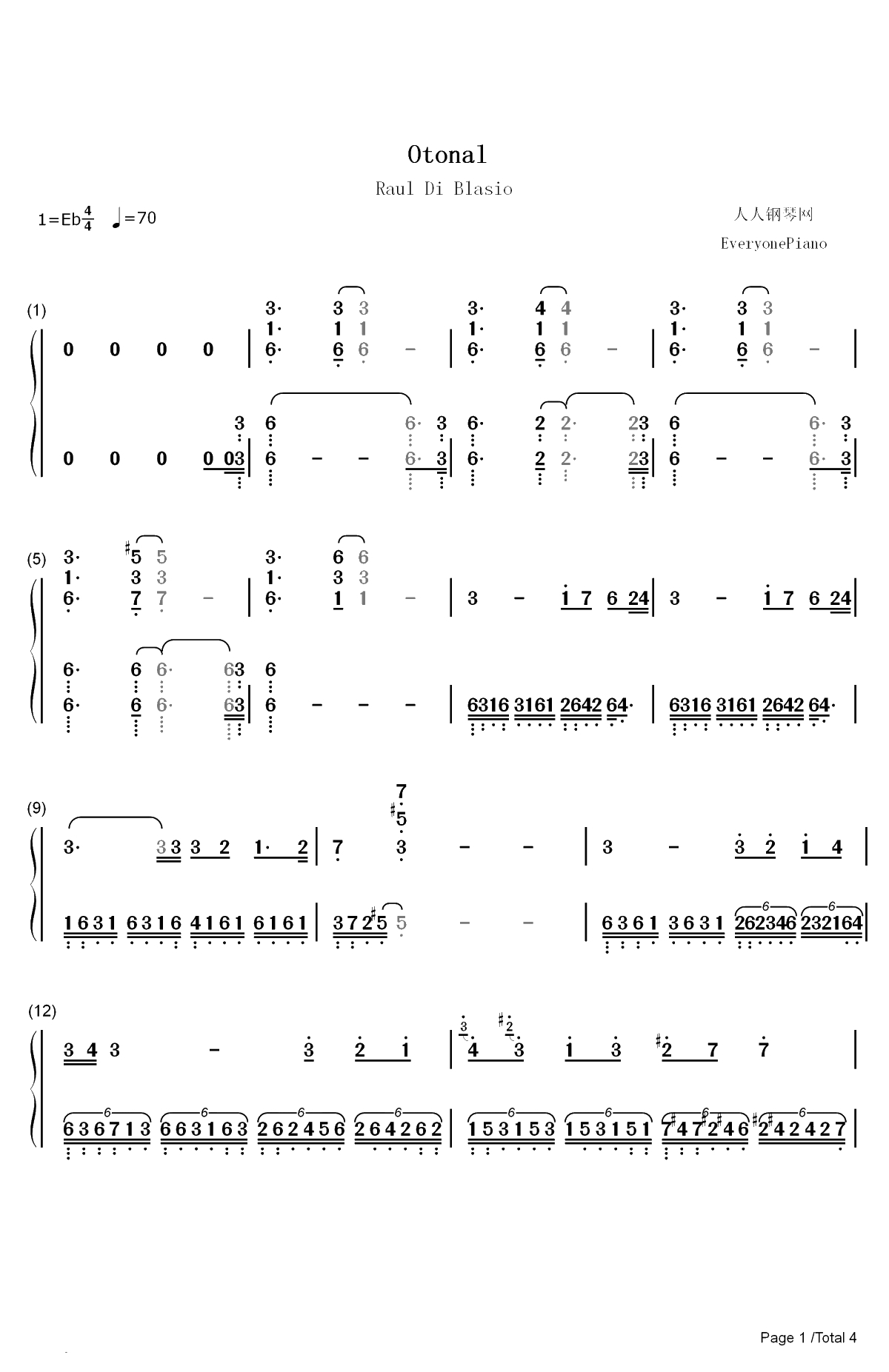 Otonal-Raul Di Blasio双手简谱预览1