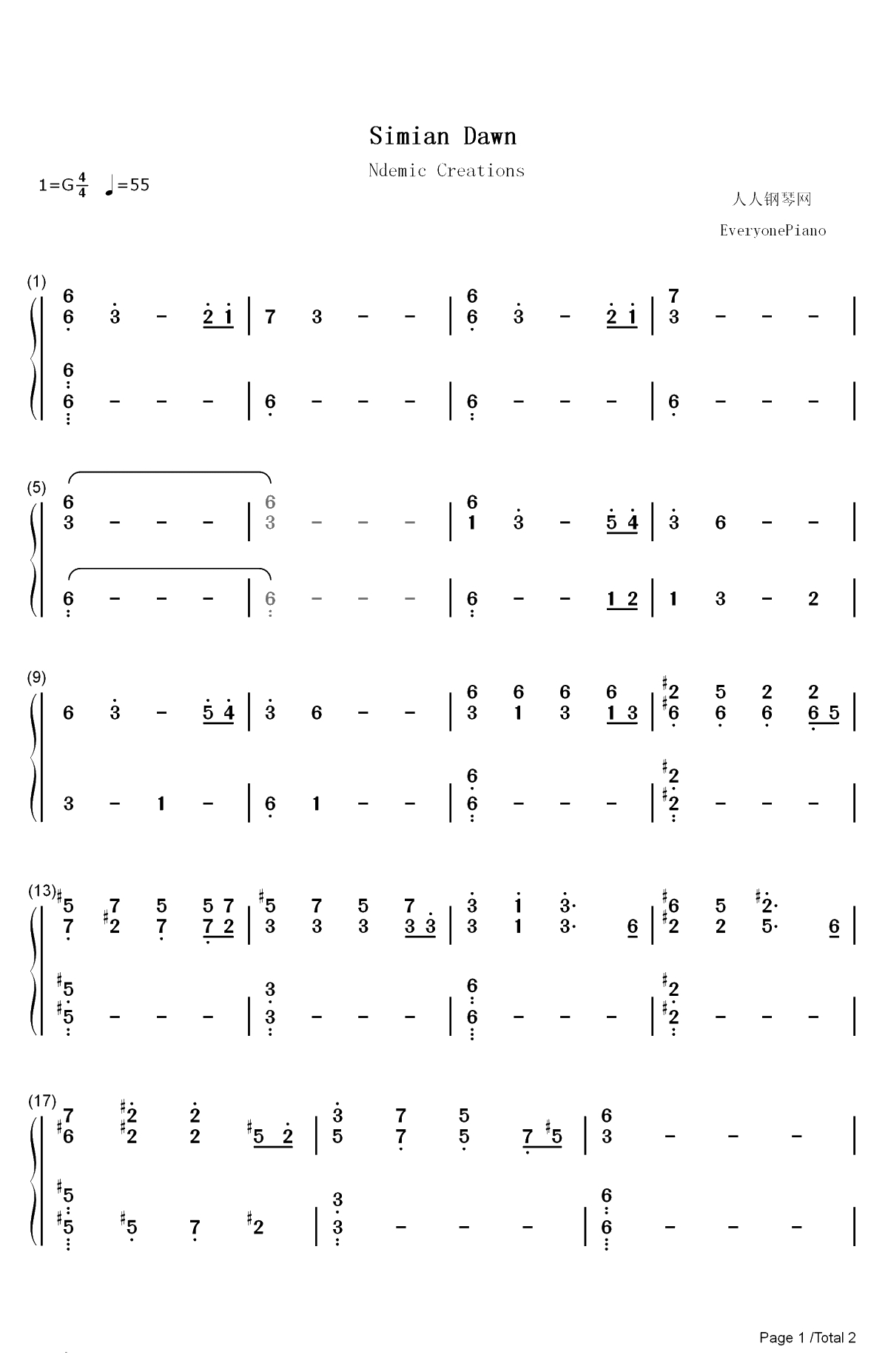 Simian Dawn-瘟疫公司进化主题曲双手简谱预览1