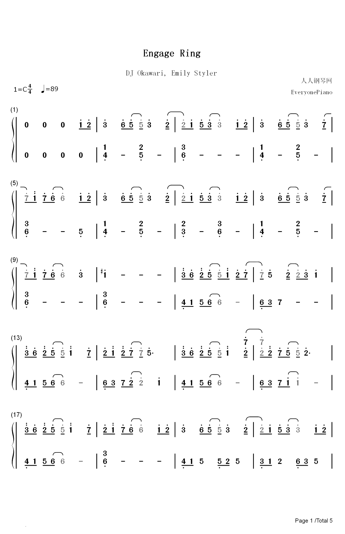 Engage Ring-DJ Okawari和Emily Styler双手简谱预览1