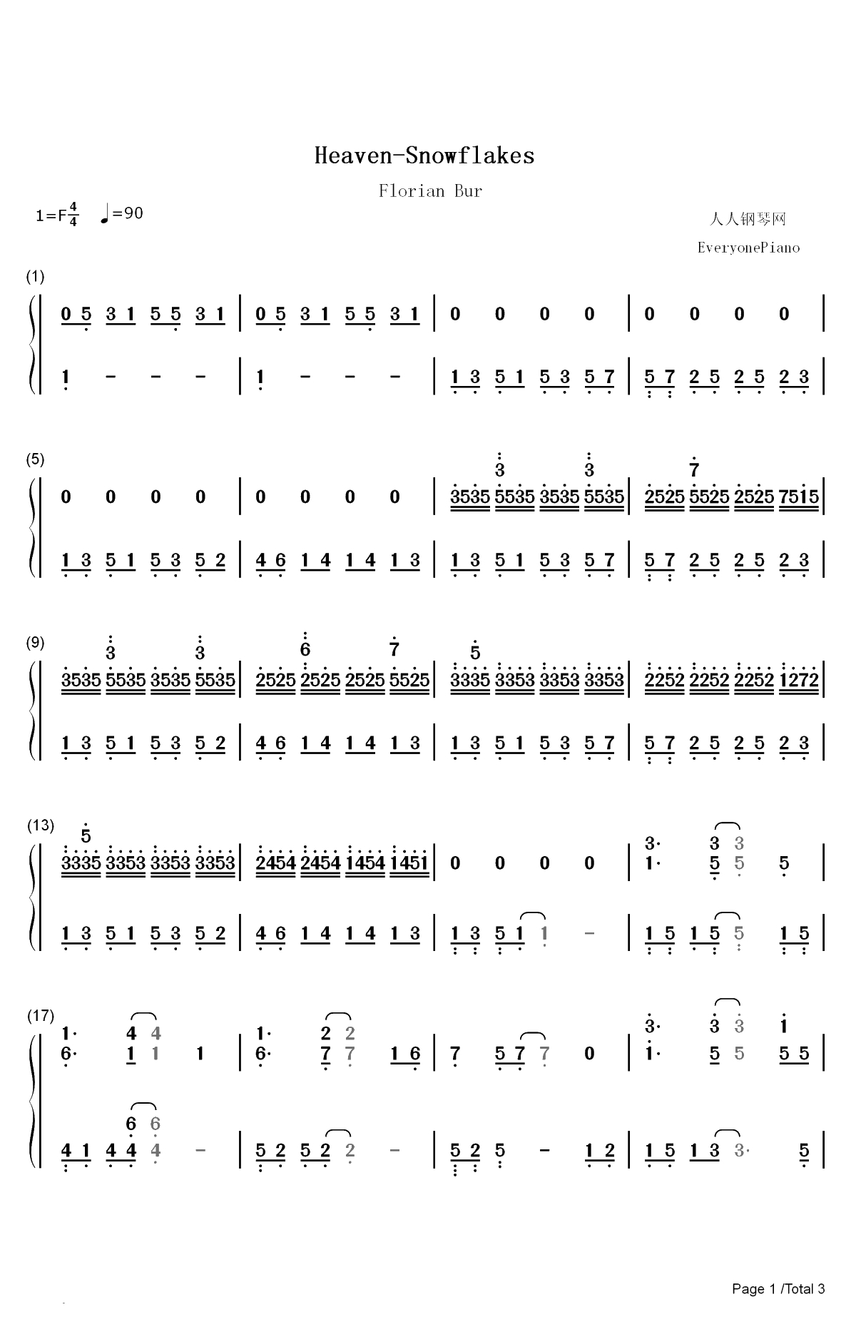 Heaven-Snowflakes-Florian Bur双手简谱预览1