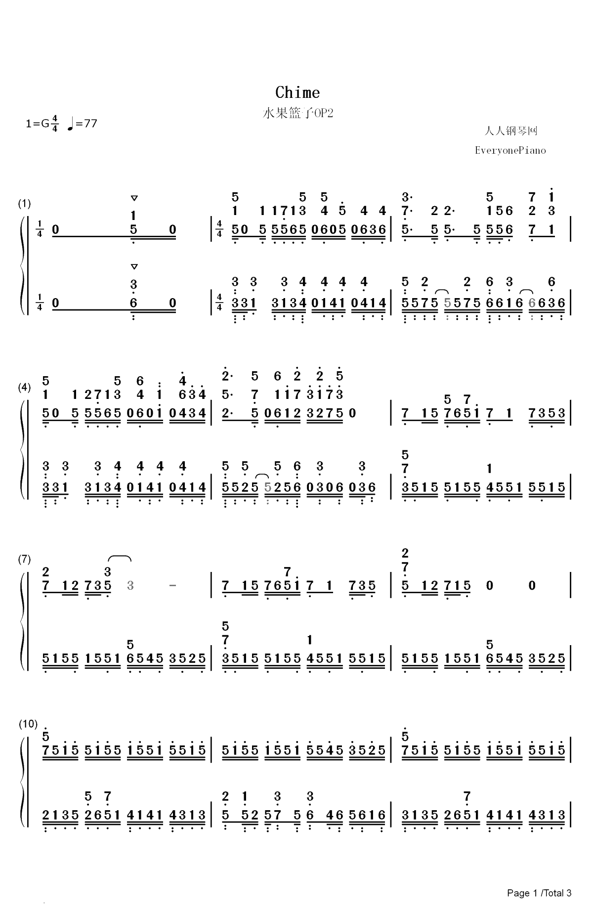 Chime-水果篮子OP2双手简谱预览1