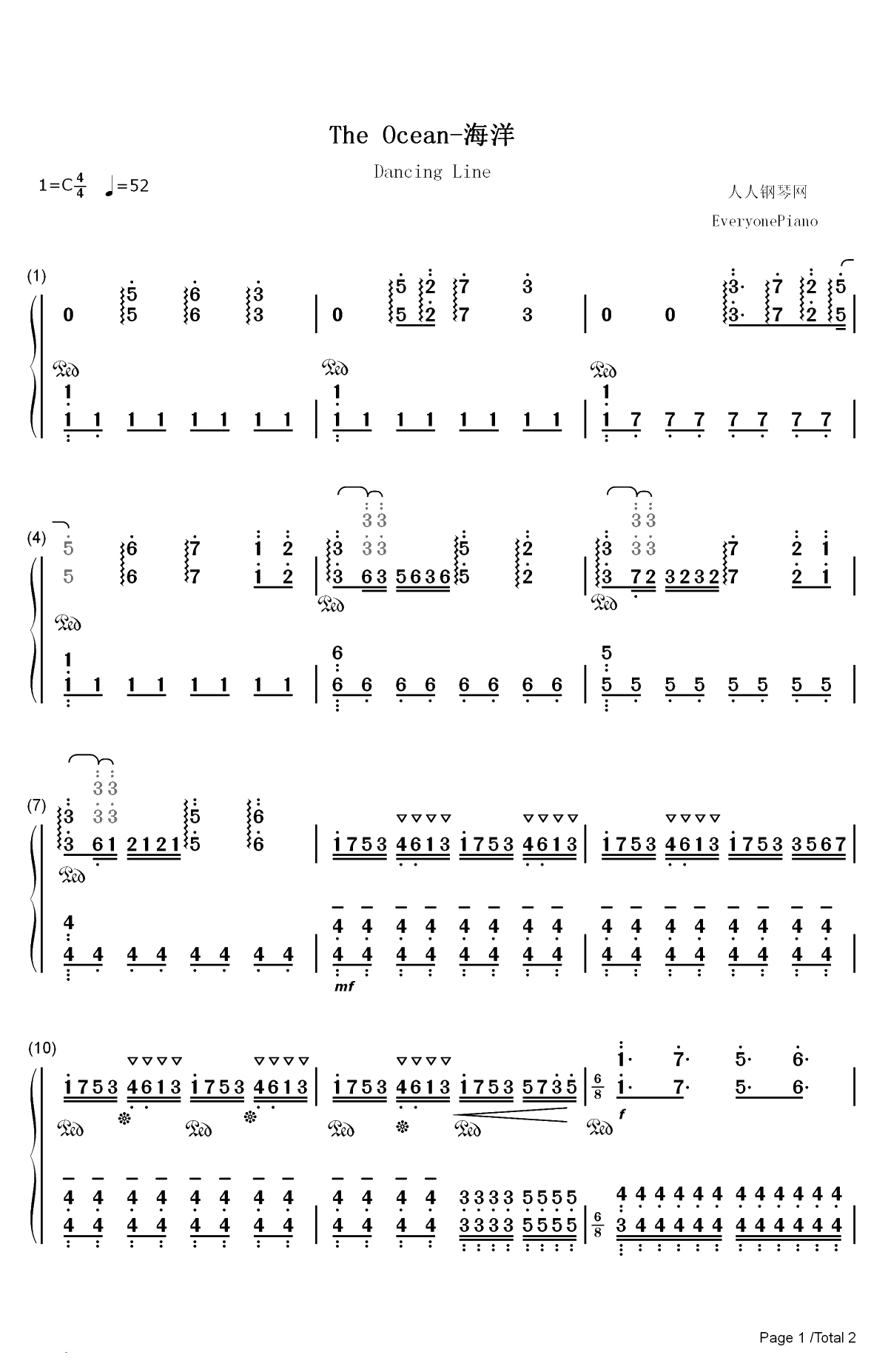 The Ocean-海洋-跳舞的线双手简谱预览1