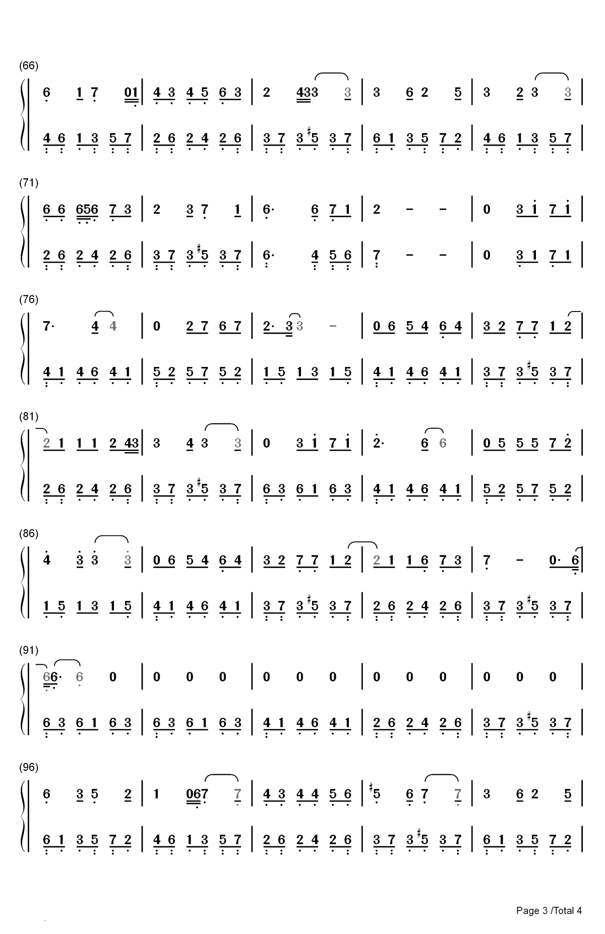 今后我与自己流浪-哪吒之魔童降世片尾曲双手简谱预览3