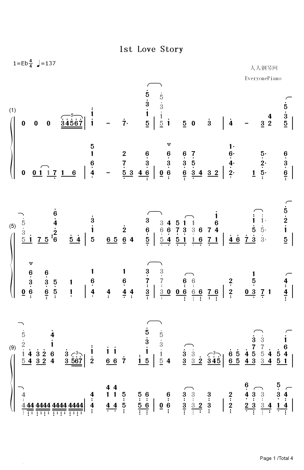 1st Love Story-线上游戏的老婆不可能是女生OP双手简谱预览1