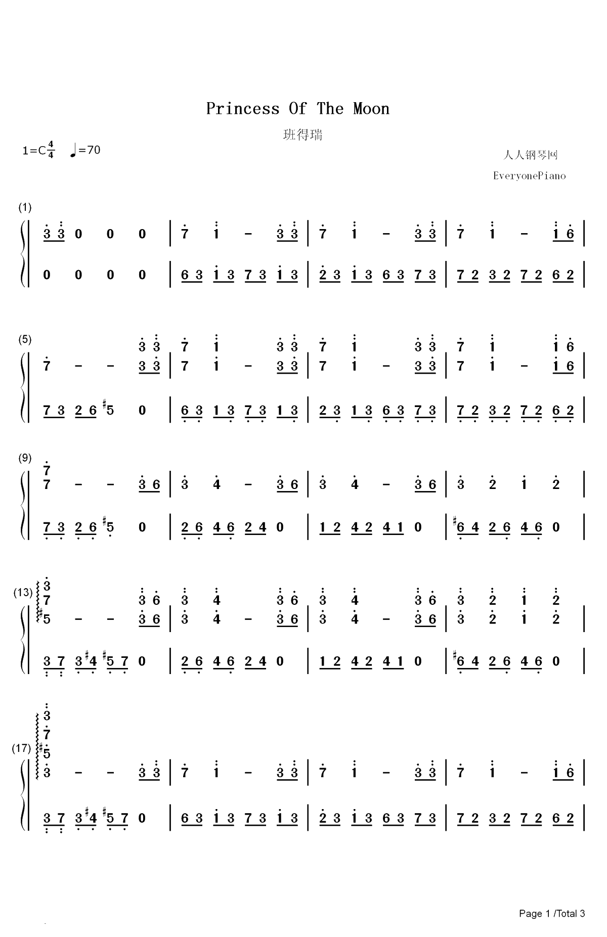 Princess Of The Moon-月光仙子双手简谱预览1
