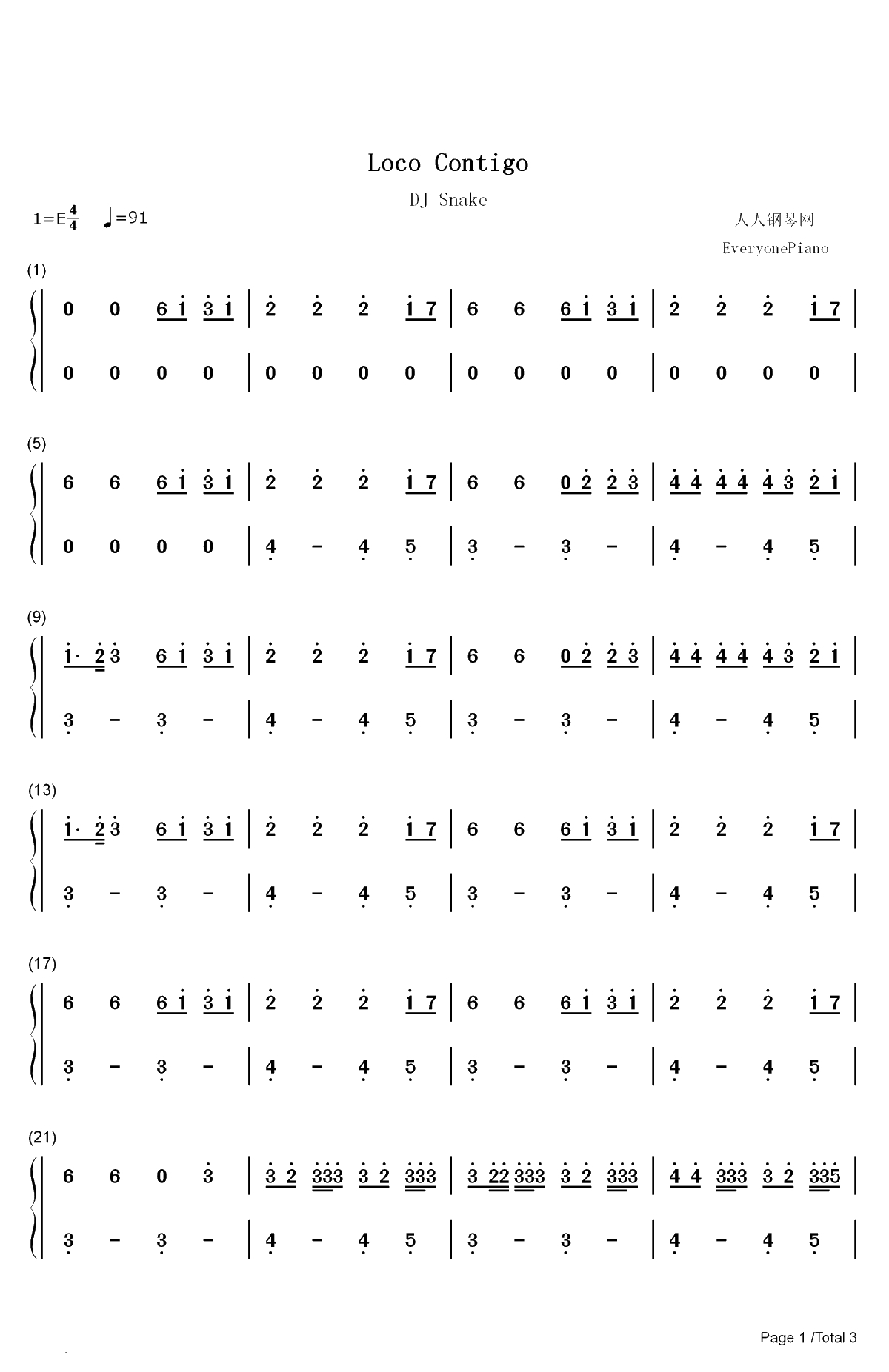 Loco Contigo-Crazy for You双手简谱预览1