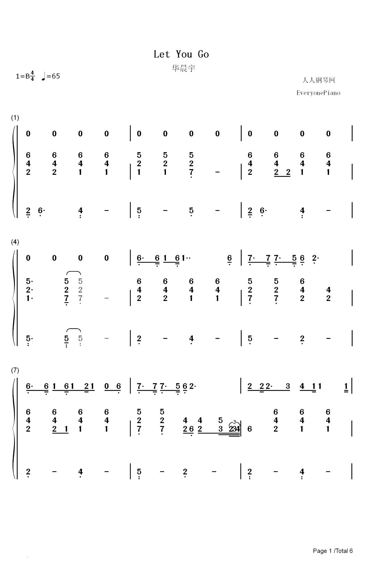 Let You Go-华晨宇双手简谱预览1