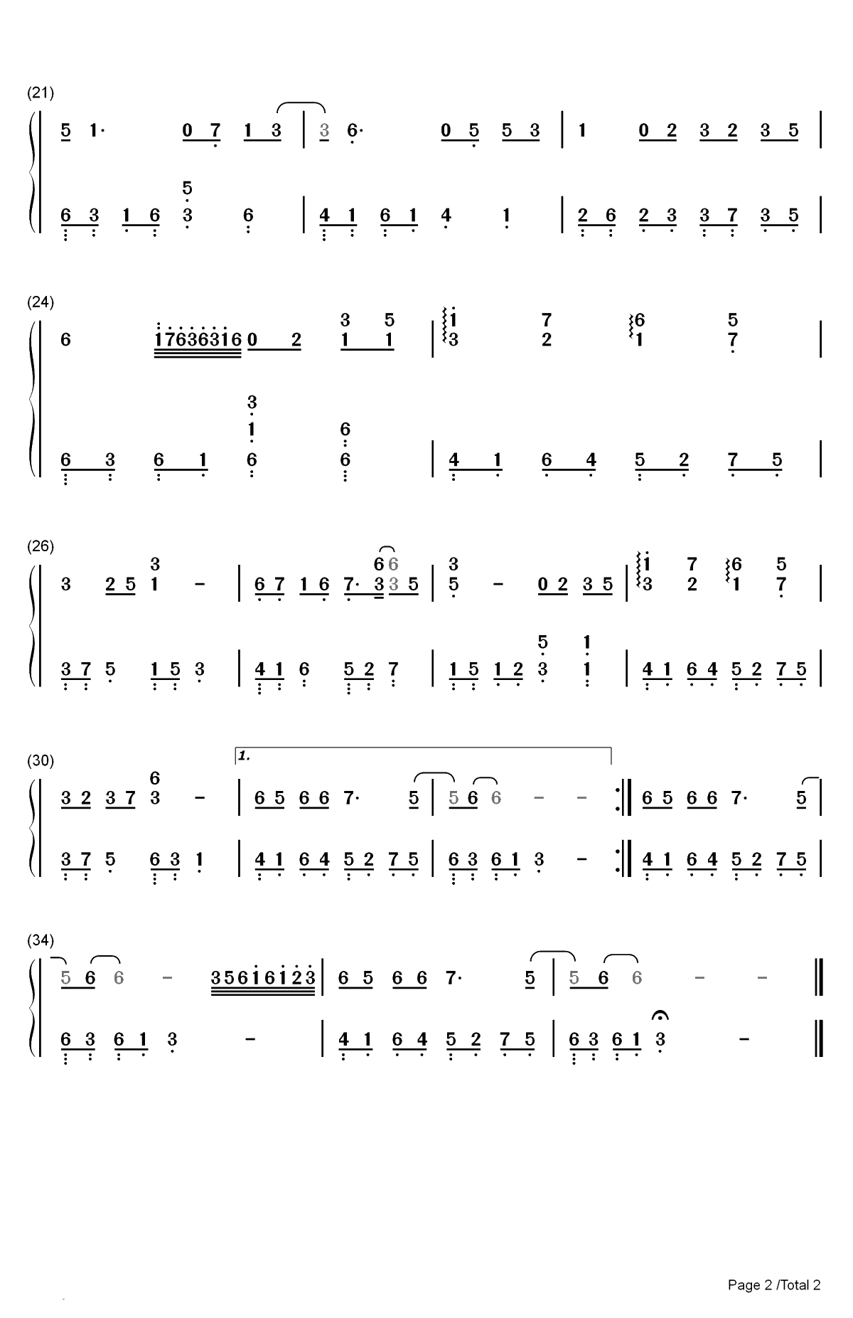 无羁-忘羡-陈情令片尾曲双手简谱预览2