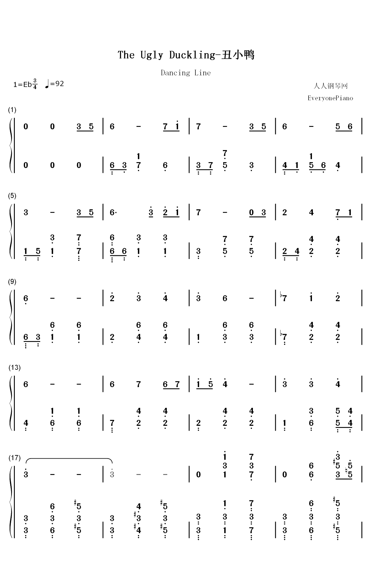 The Ugly Duckling-丑小鸭-跳舞的线双手简谱预览1