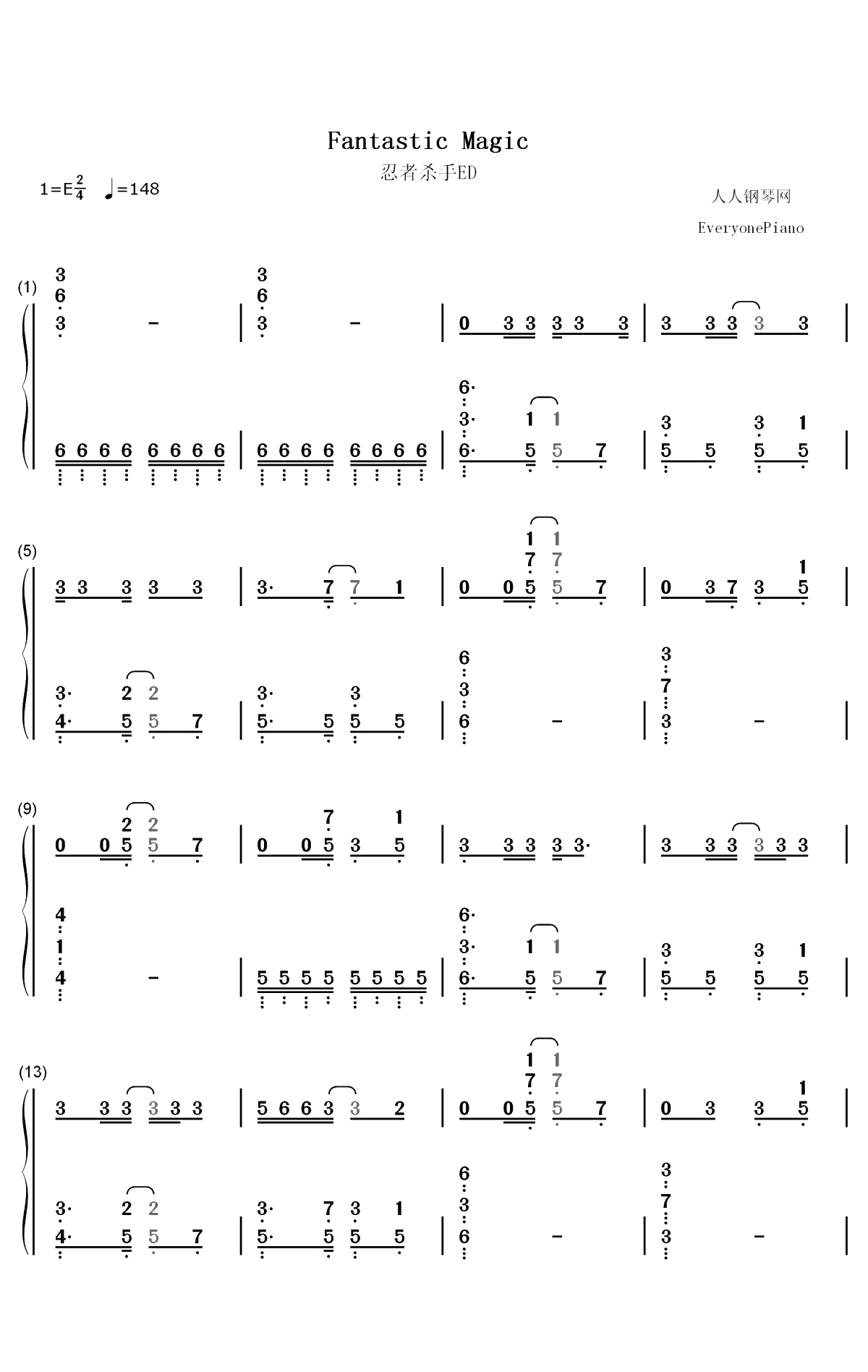Fantastic Magic-忍者杀手ED双手简谱预览1
