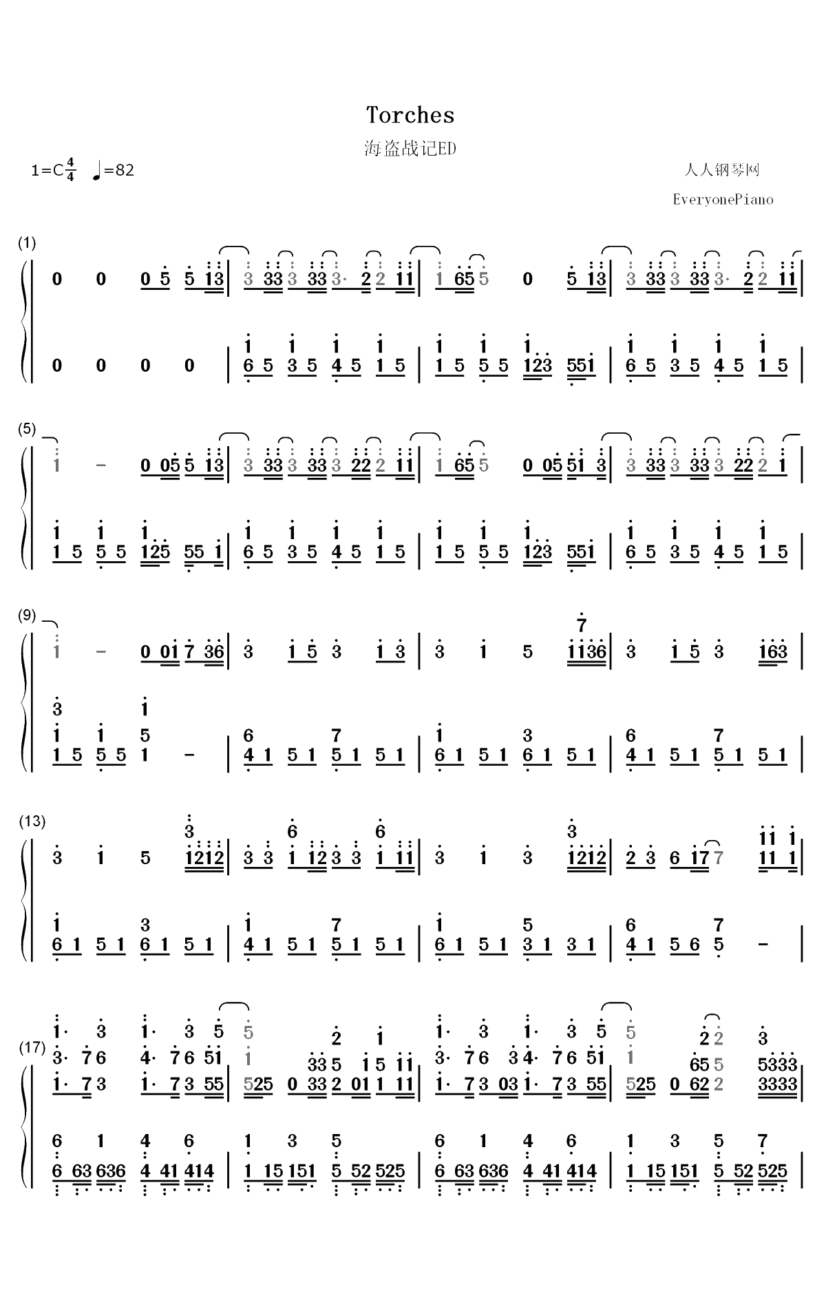 Torches-海盗战记ED双手简谱预览1
