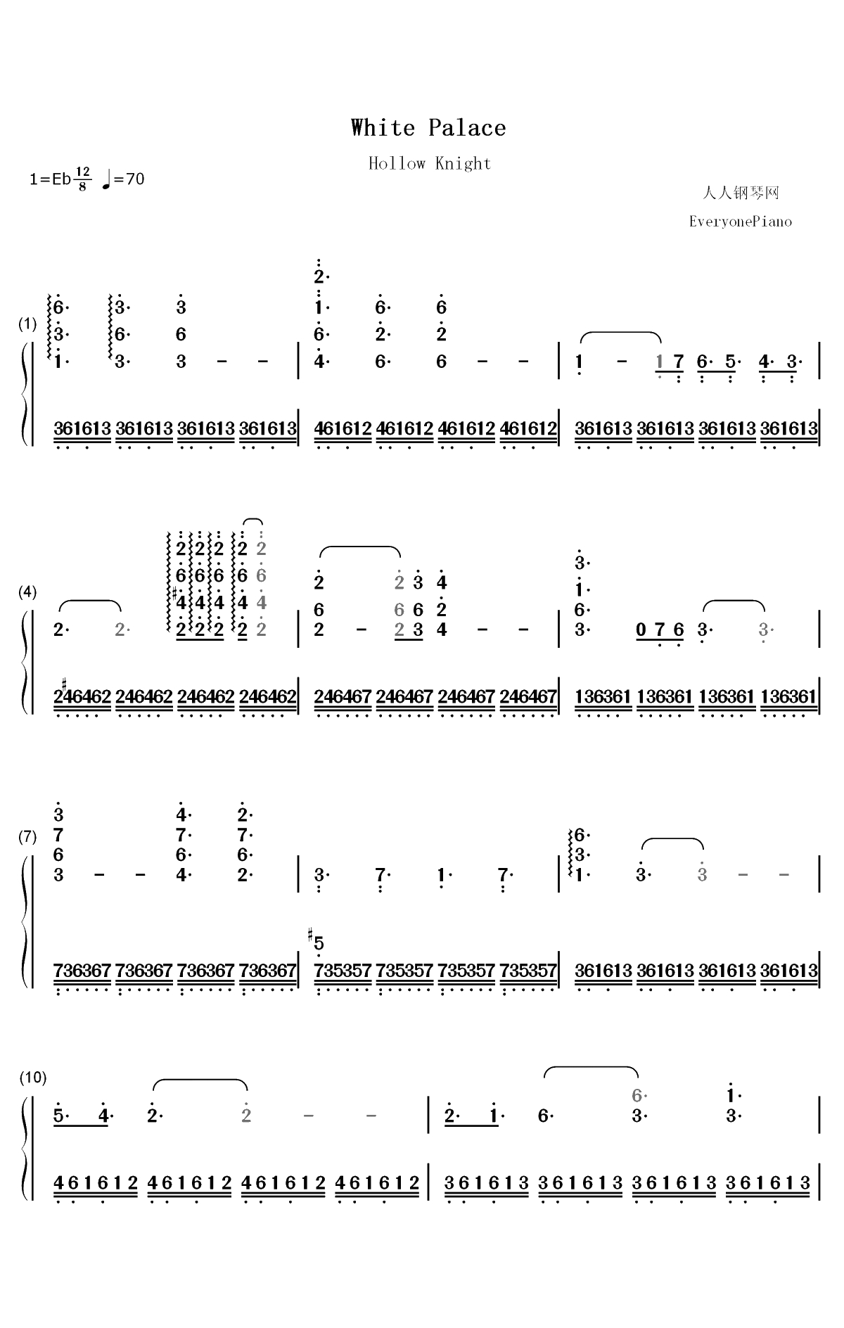 White Palace-空洞骑士BGM双手简谱预览1