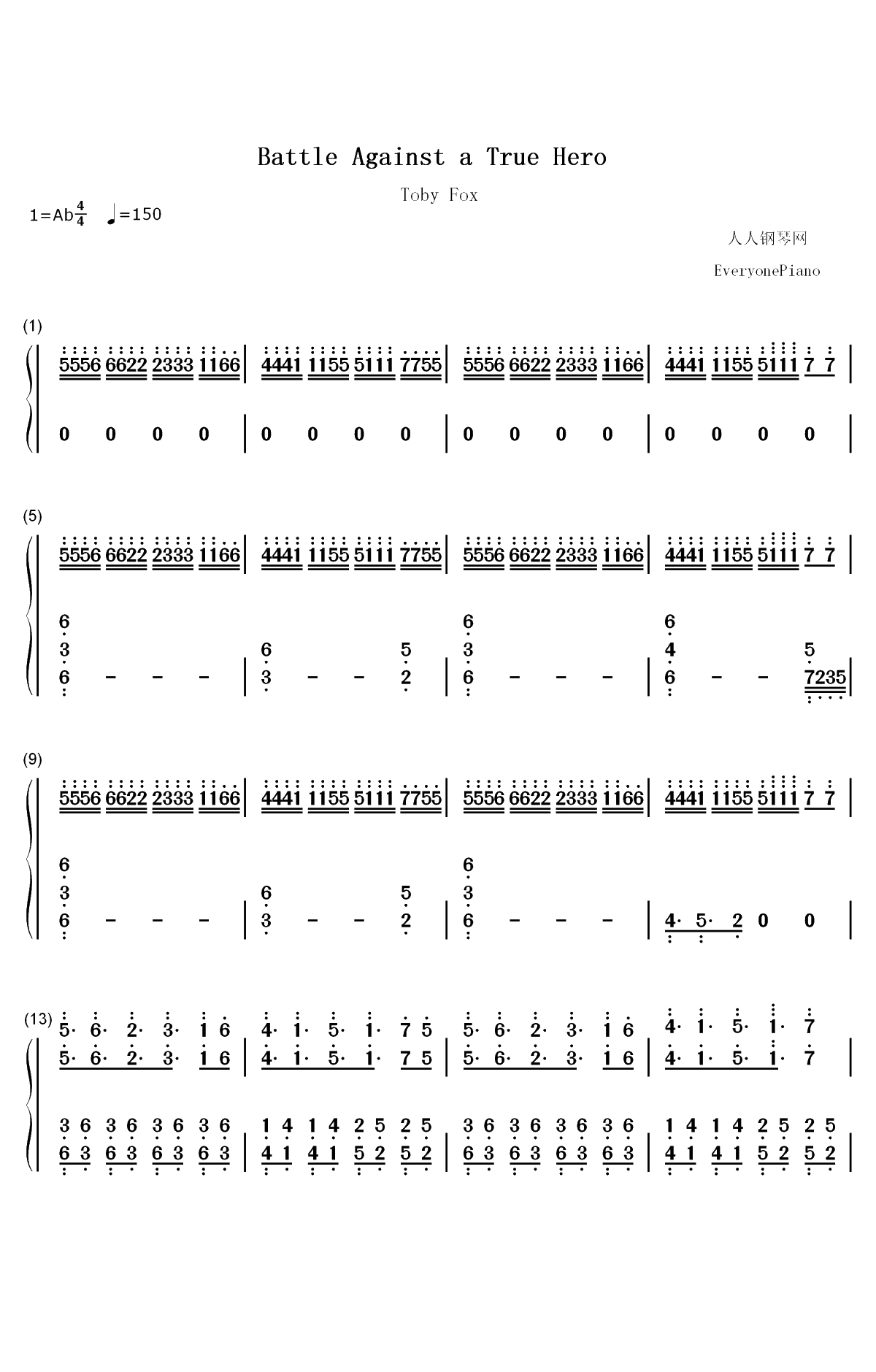 Battle Against a True Hero-传说之下OST-Undertale OST双手简谱预览1