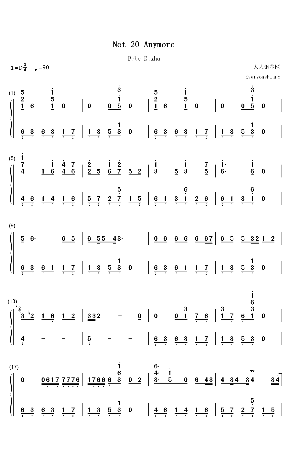 Not 20 Anymore-Bebe Rexha双手简谱预览1