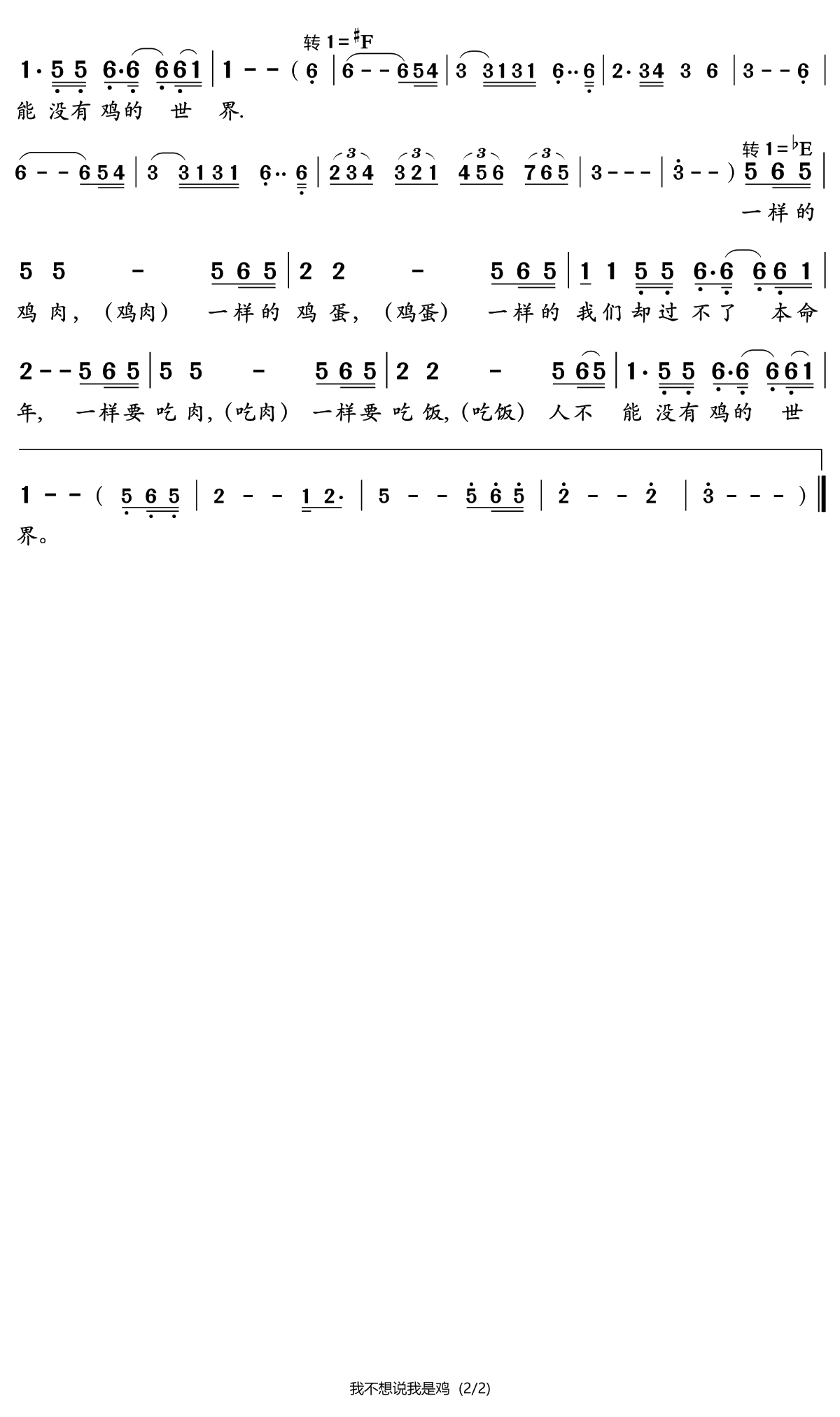 我不想说我是鸡简谱(歌词)-K娃演唱-谱友苍二君上传2