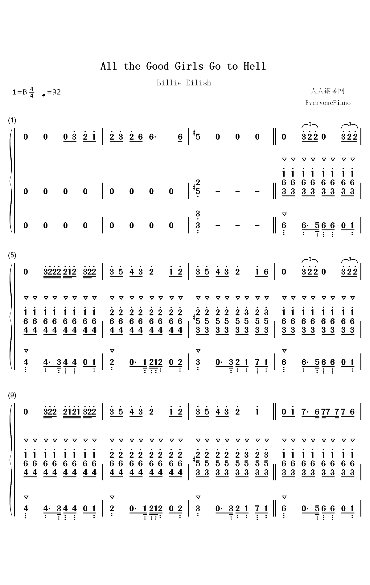 All the Good Girls Go to Hell-Billie Eilish双手简谱预览1