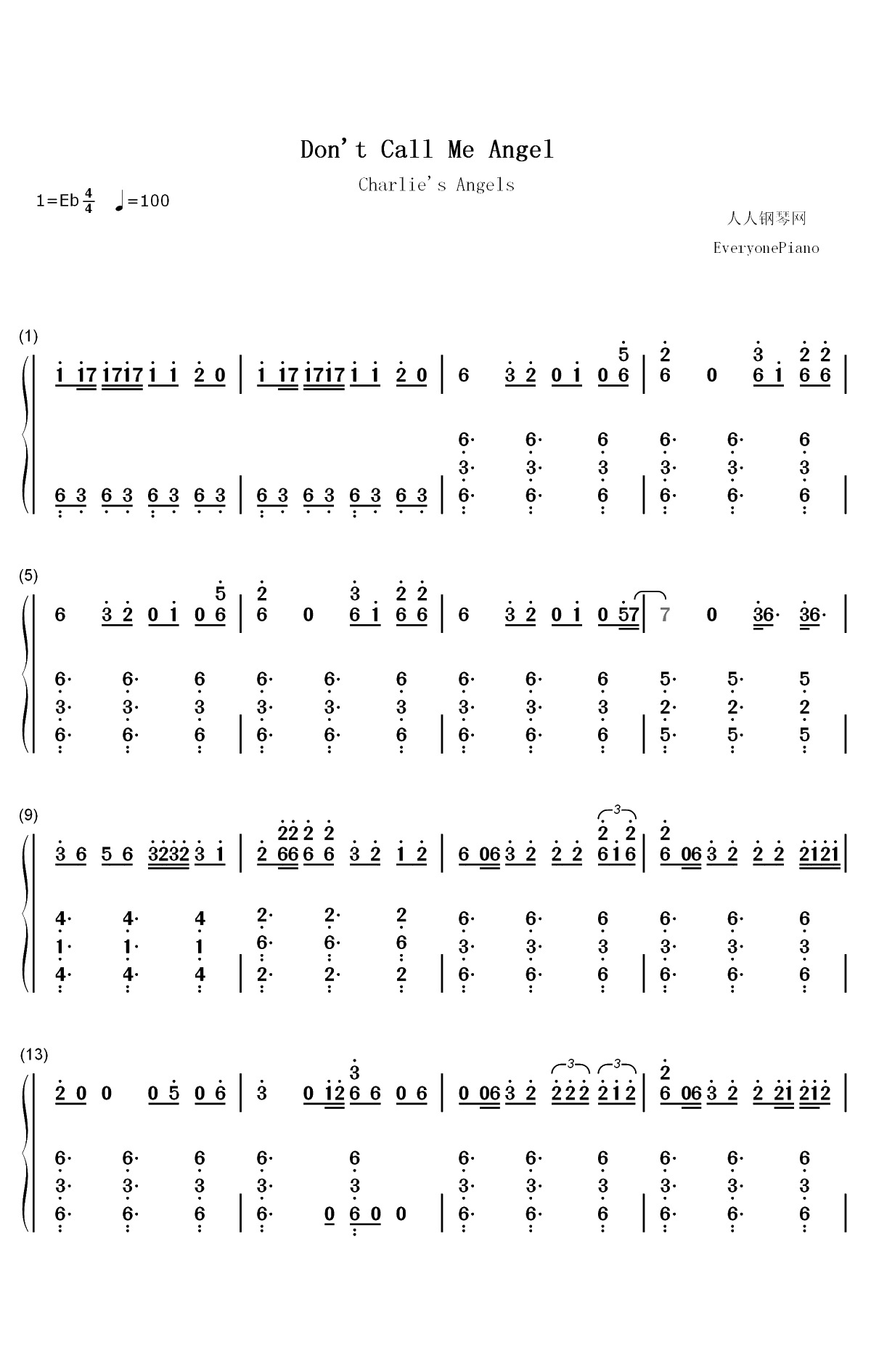 Dont Call Me Angel-霹雳娇娃OST双手简谱预览1