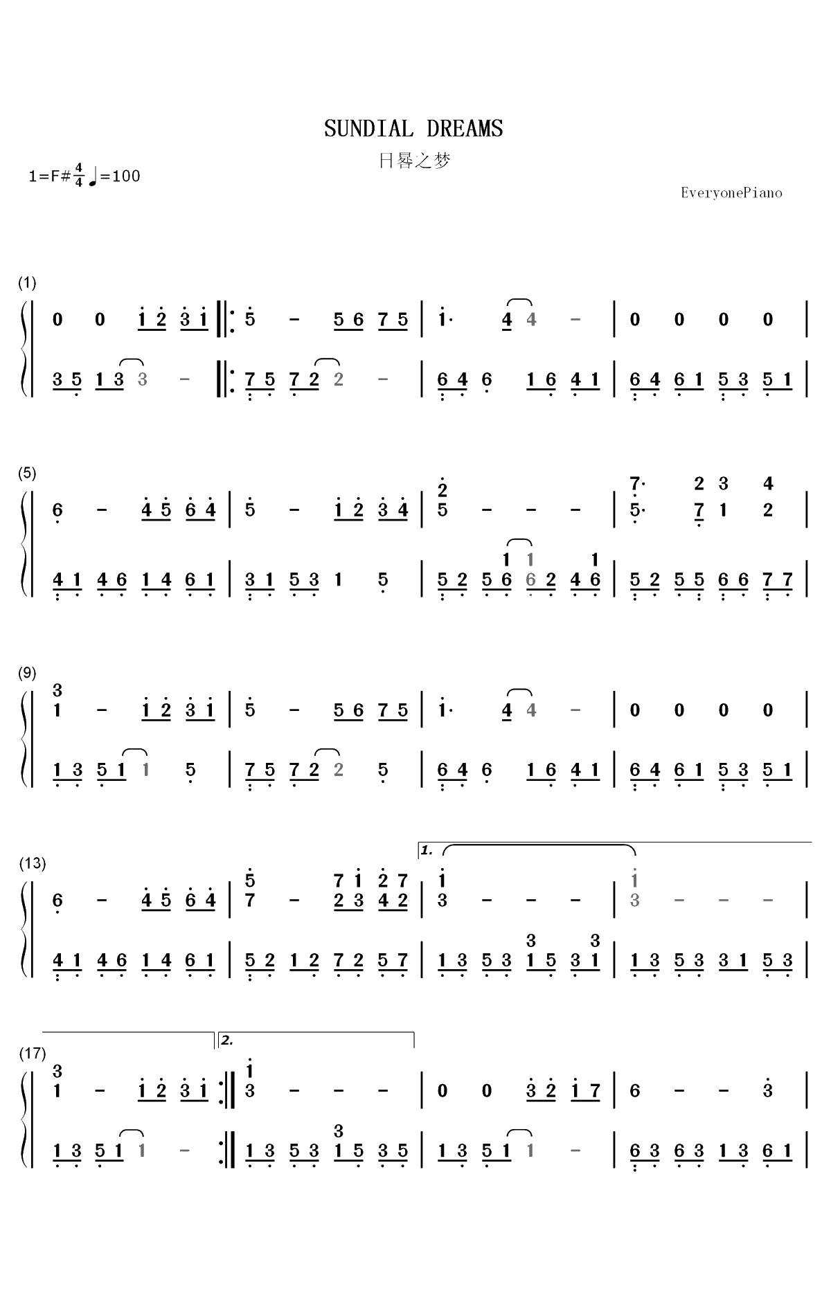 Sundial Dreams-Kevin Kern-日晷之梦双手简谱预览1