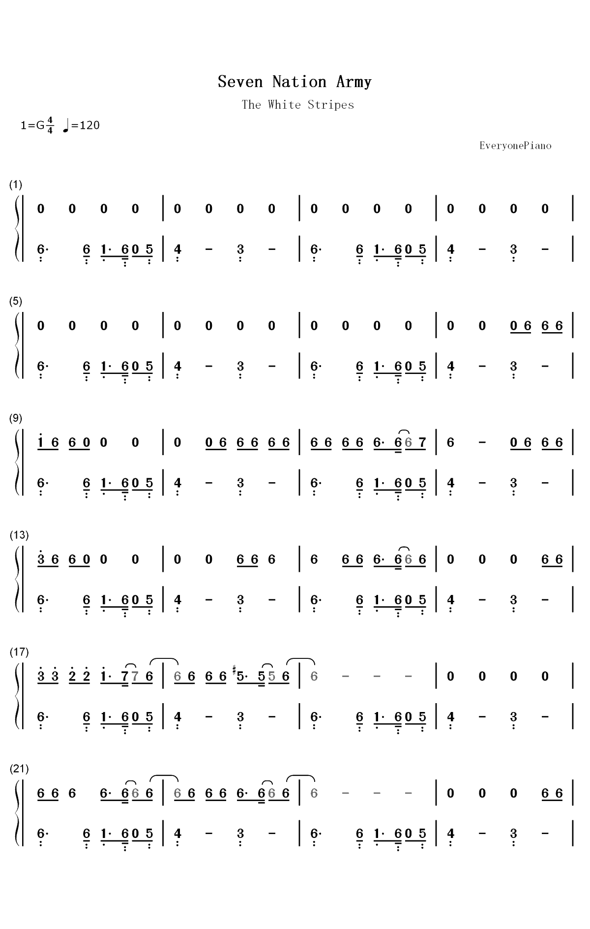 Seven Nation Army-The White Stripes双手简谱预览1