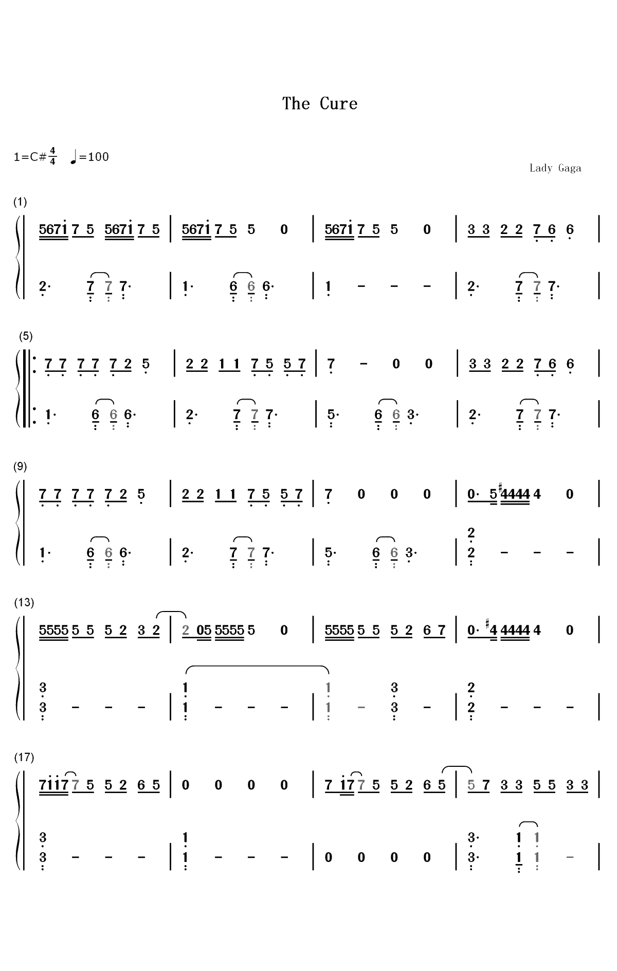 The Cure-Lady Gaga双手简谱预览1
