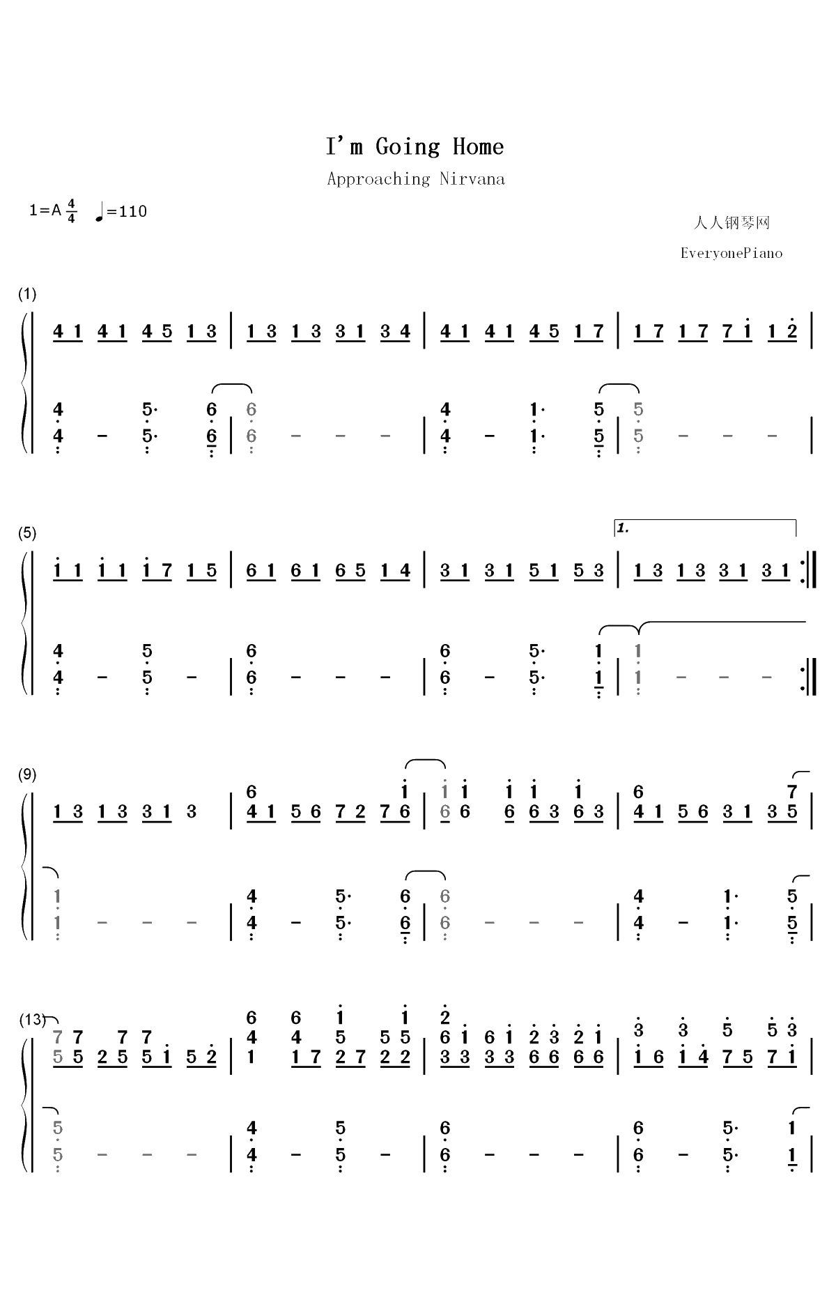 Im Going Home-Approaching Nirvana双手简谱预览1