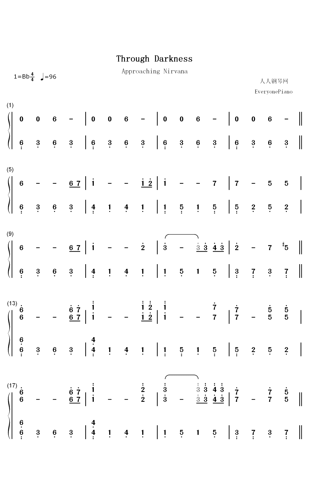 Through Darkness-Approaching Nirvana双手简谱预览1