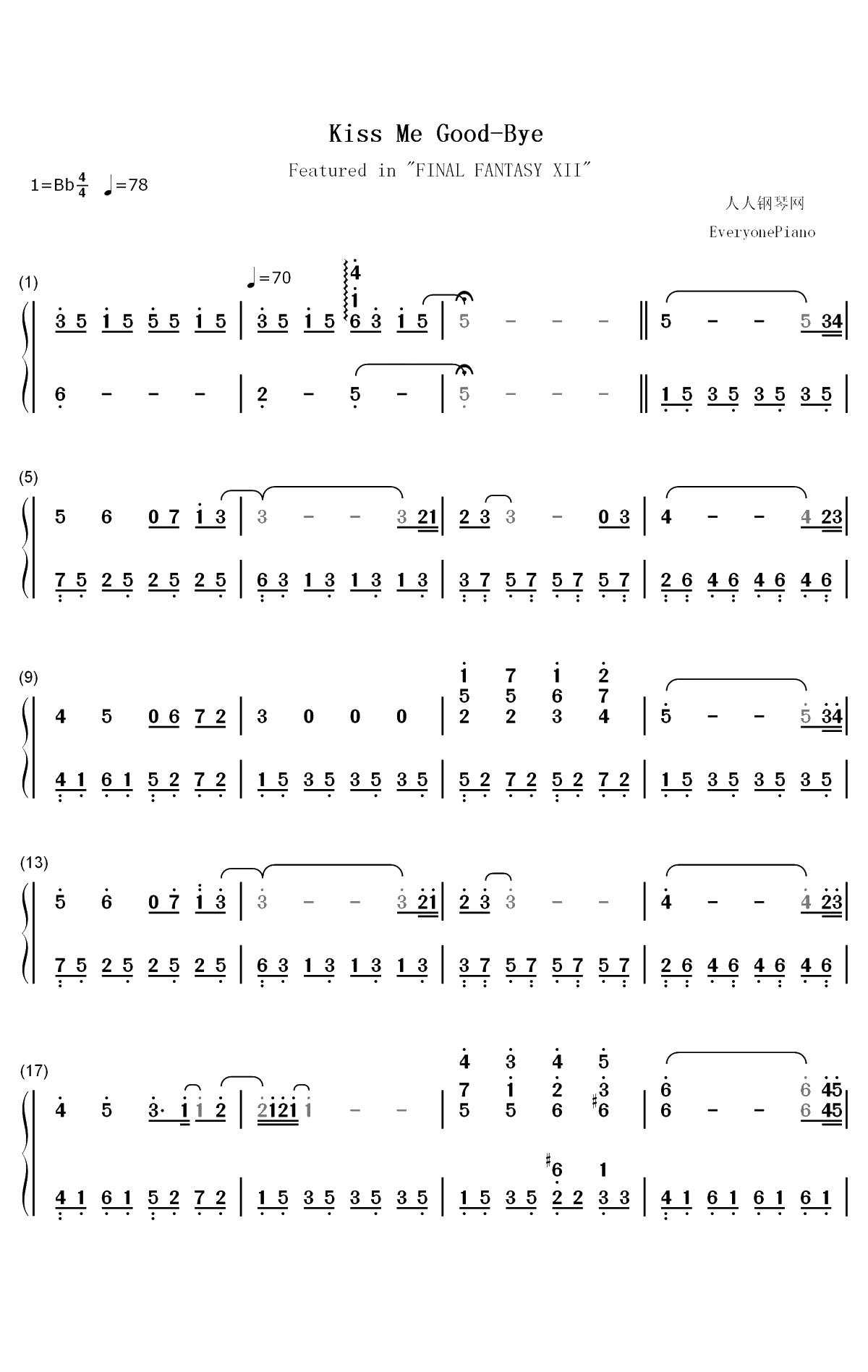 Kiss Me Good-Bye-最终幻想XII主题曲双手简谱预览1