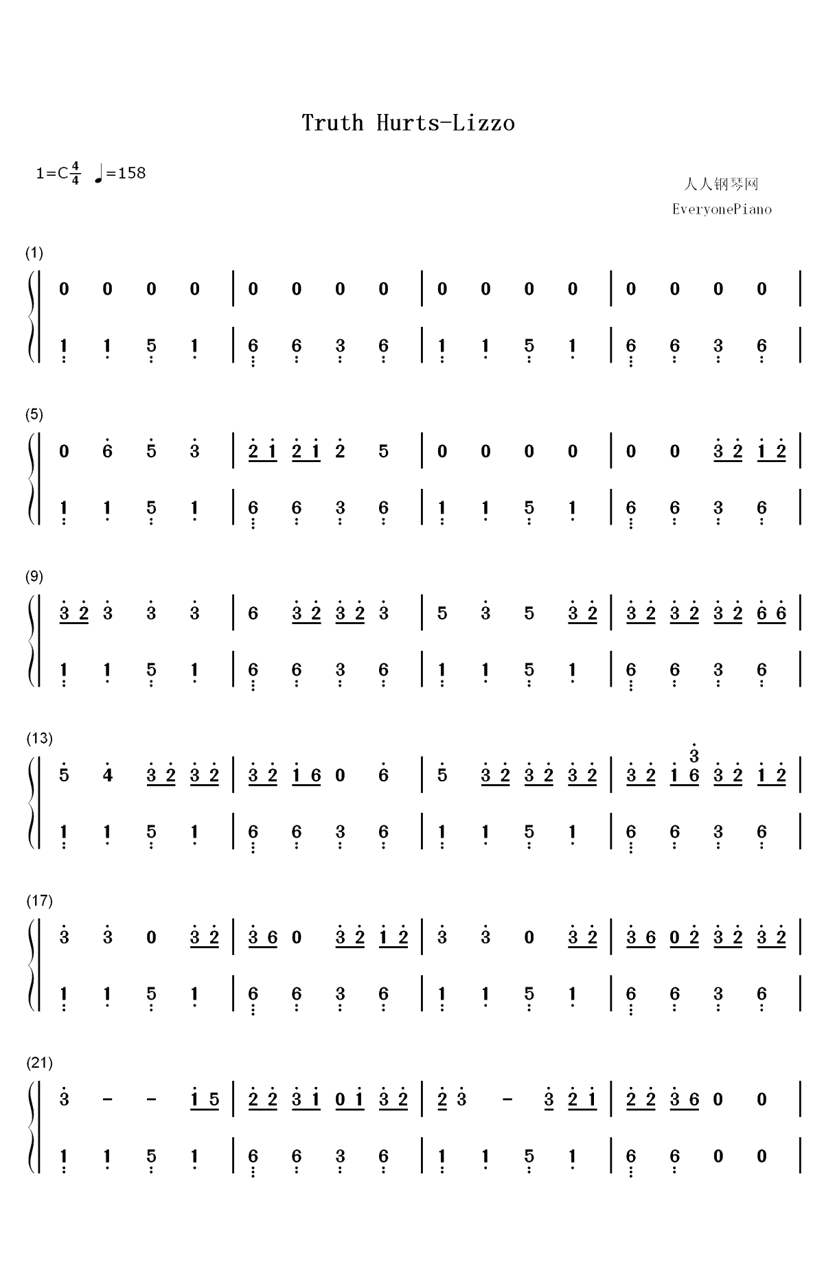 Truth Hurts-Lizzo双手简谱预览1