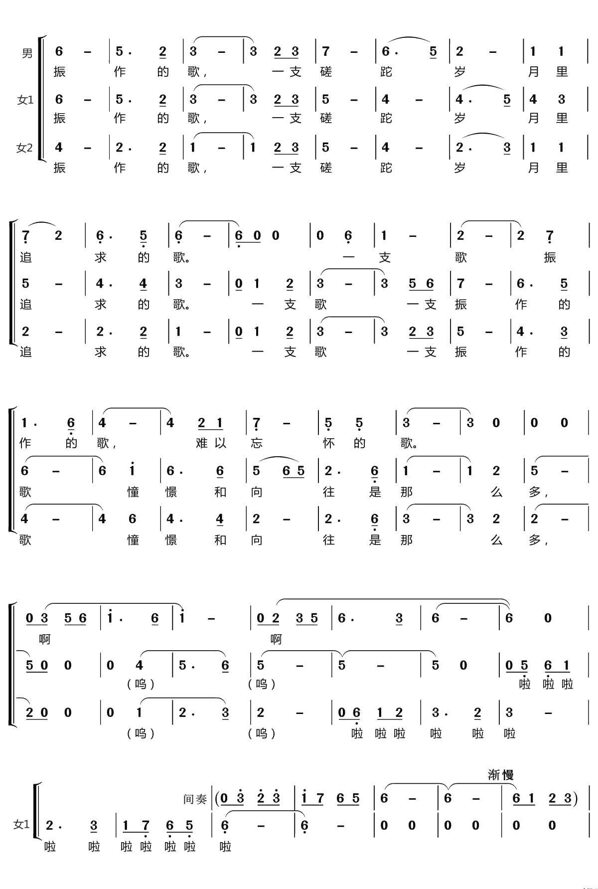 一支难忘的歌简谱(歌词)-梦之旅组合演唱- LZH556曲谱3