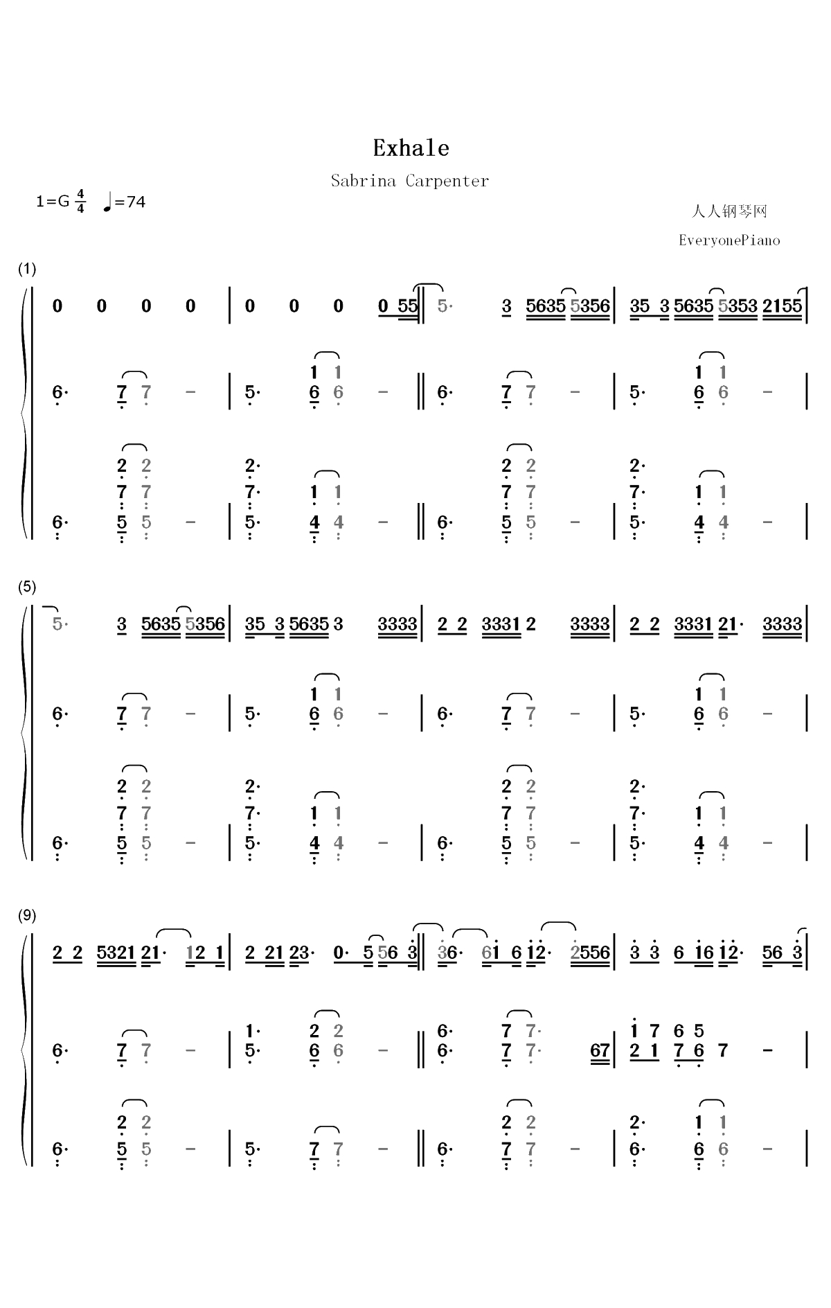Exhale-Sabrina Carpenter双手简谱预览1