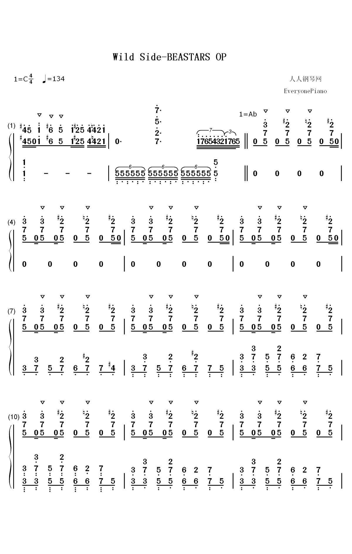 Wild Side-BEASTARS OP双手简谱预览1