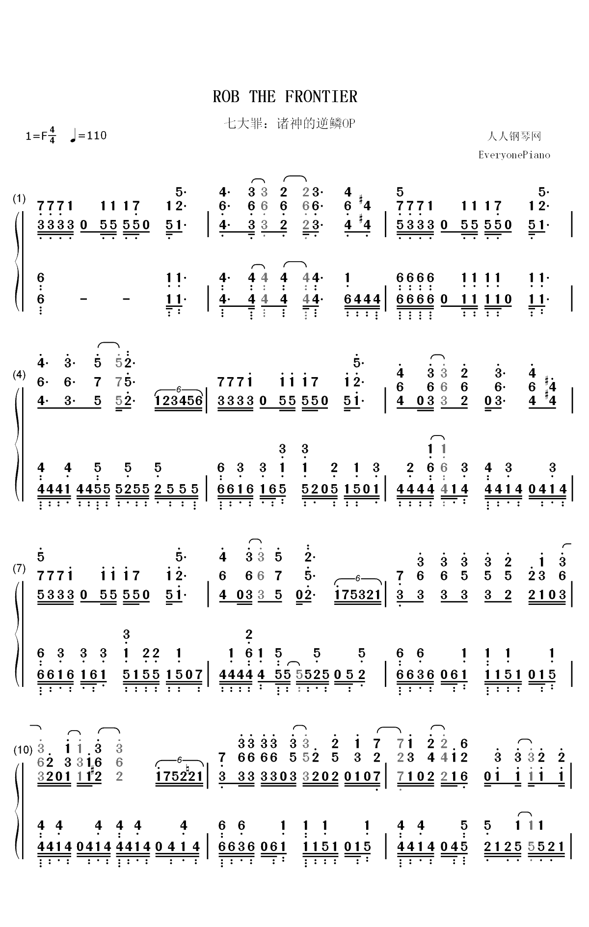 ROB THE FRONTIER-七大罪诸神的逆鳞OP双手简谱预览1