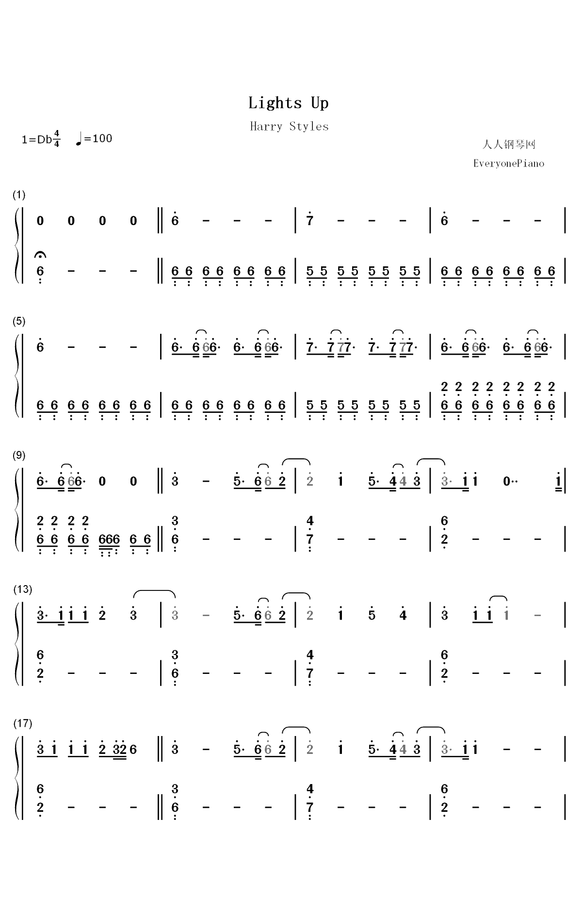 Lights Up-Harry Styles双手简谱预览1