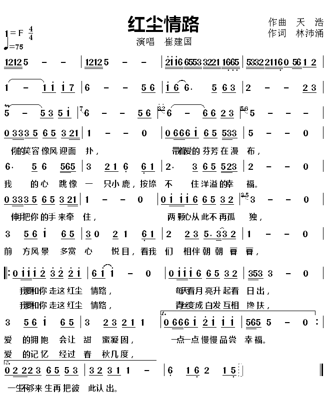 红尘情路简谱(歌词)-崔建国演唱-玩音乐的辉哥曲谱1