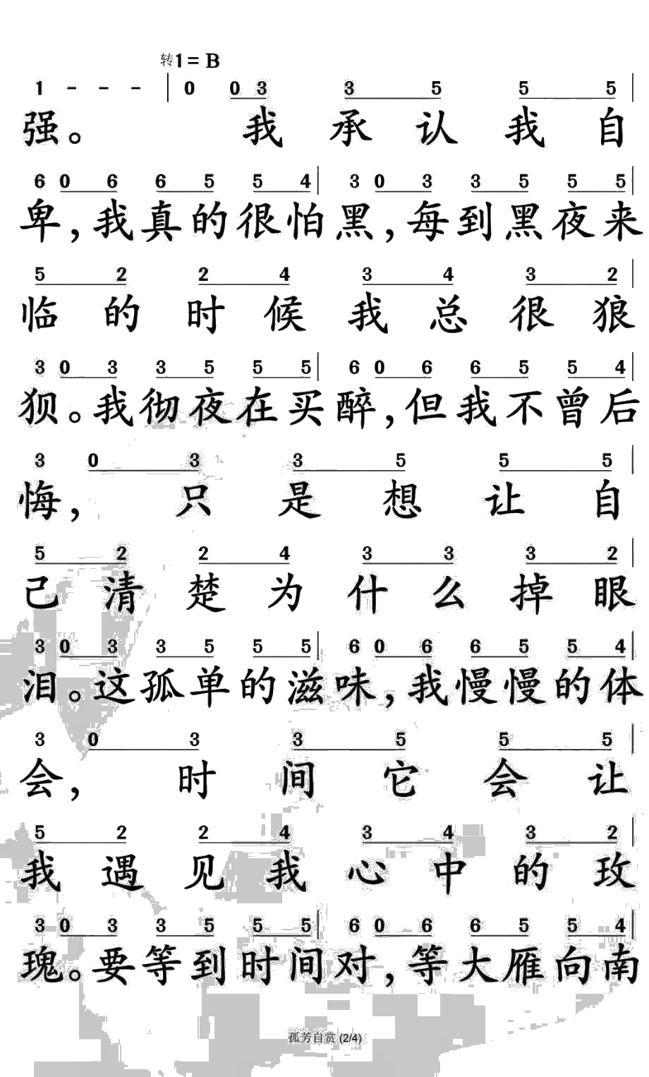 孤芳自赏简谱-杨小壮演唱-孙世彦曲谱2