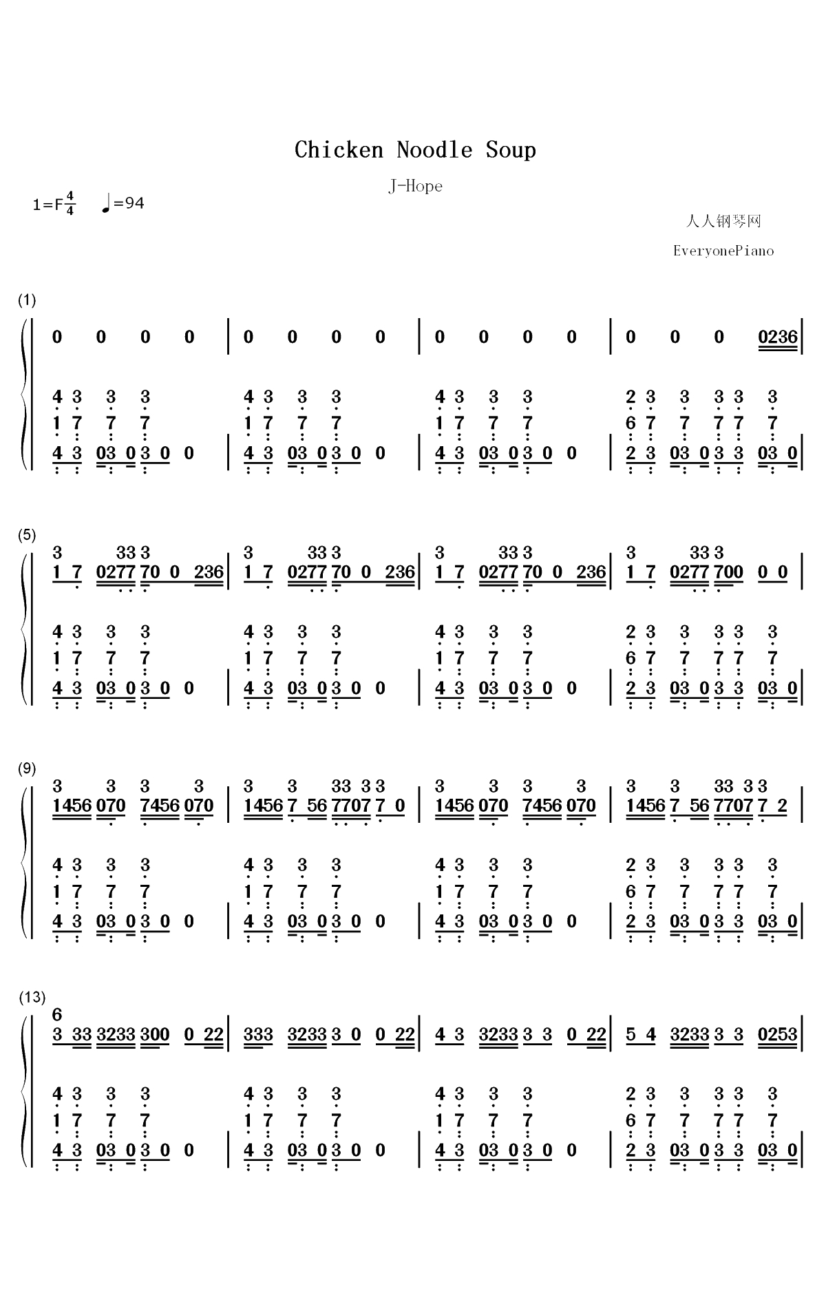 Chicken Noodle Soup-J-Hope双手简谱预览1