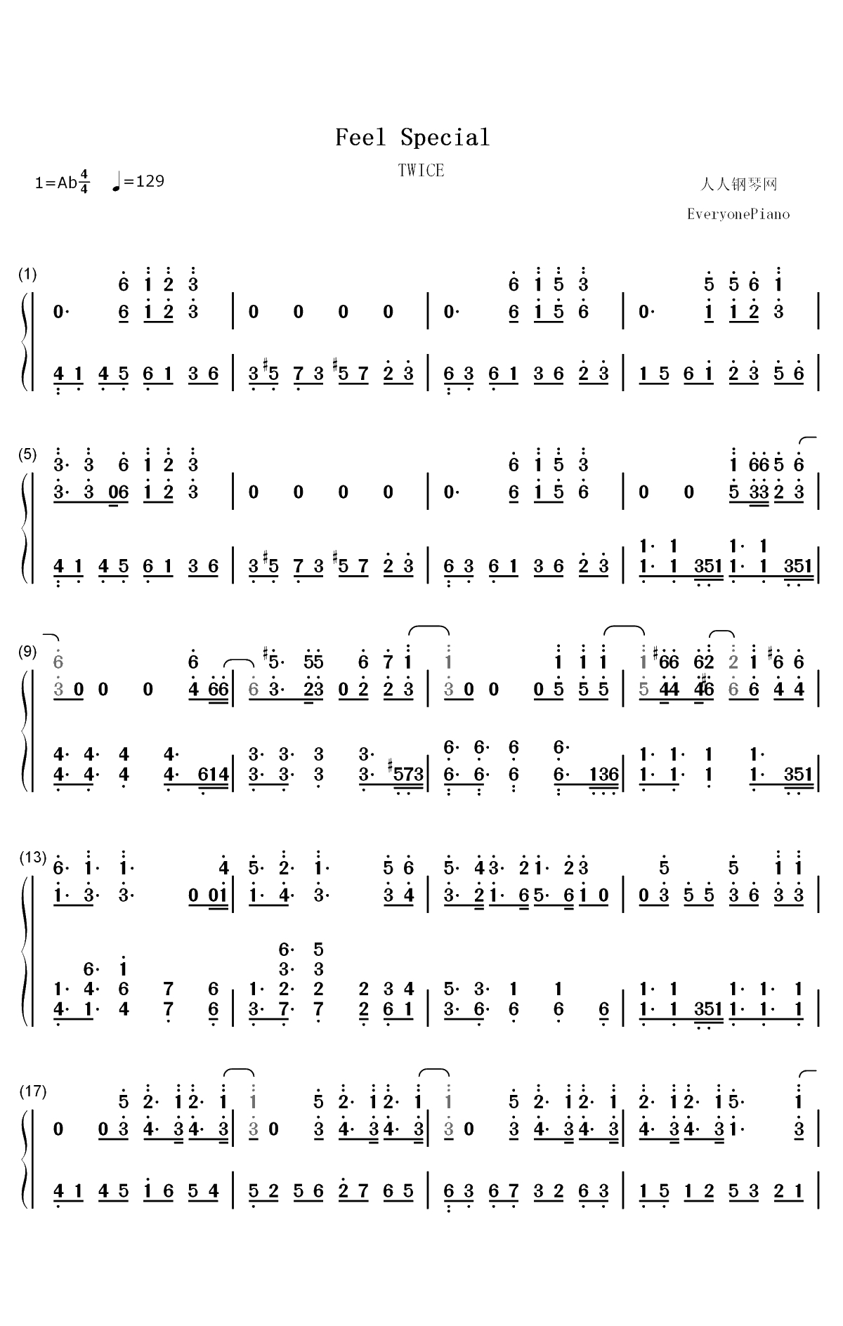 Feel Special-TWICE双手简谱预览1