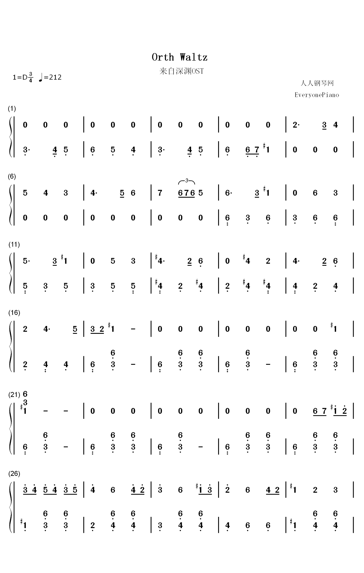 Orth Waltz-来自深渊OST双手简谱预览1