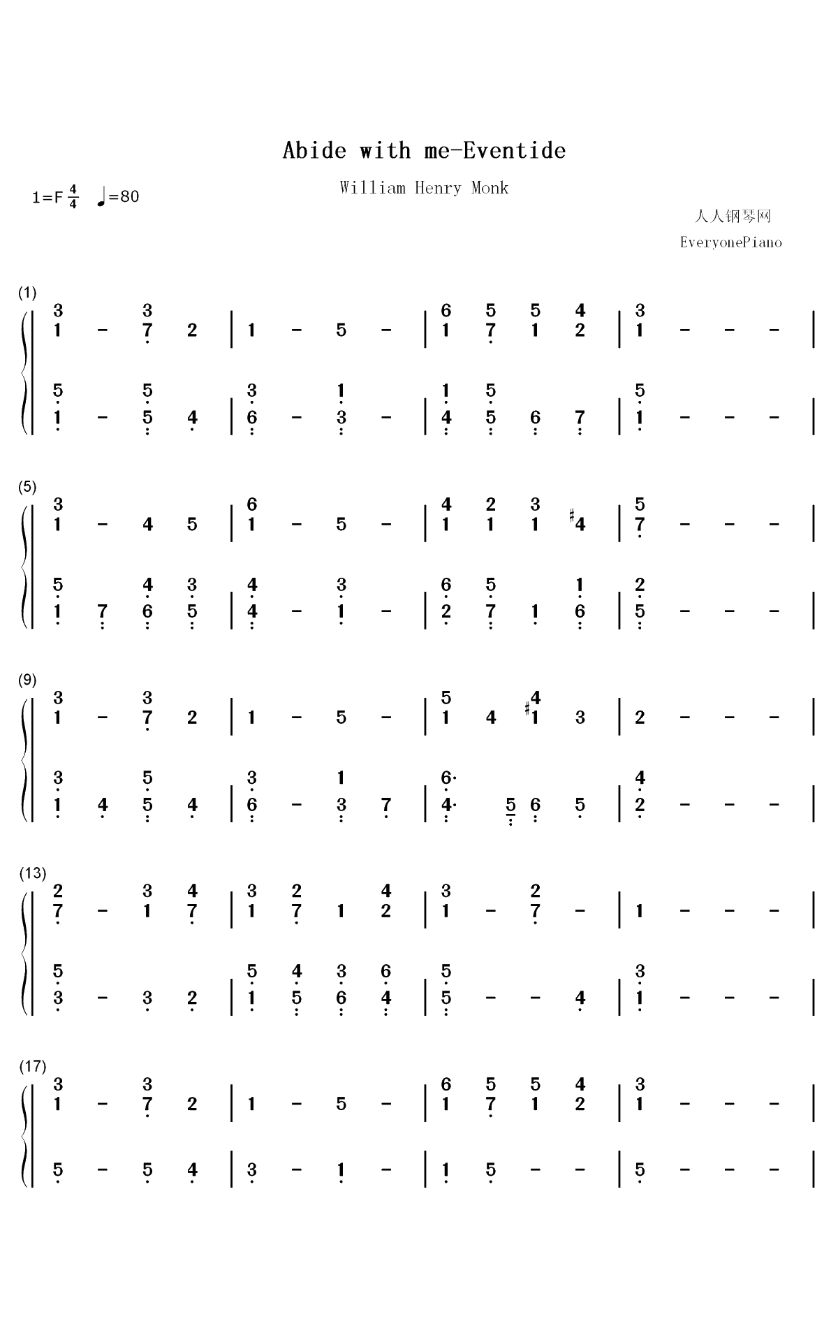 Abide with Me-Eventide-与主同行双手简谱预览1