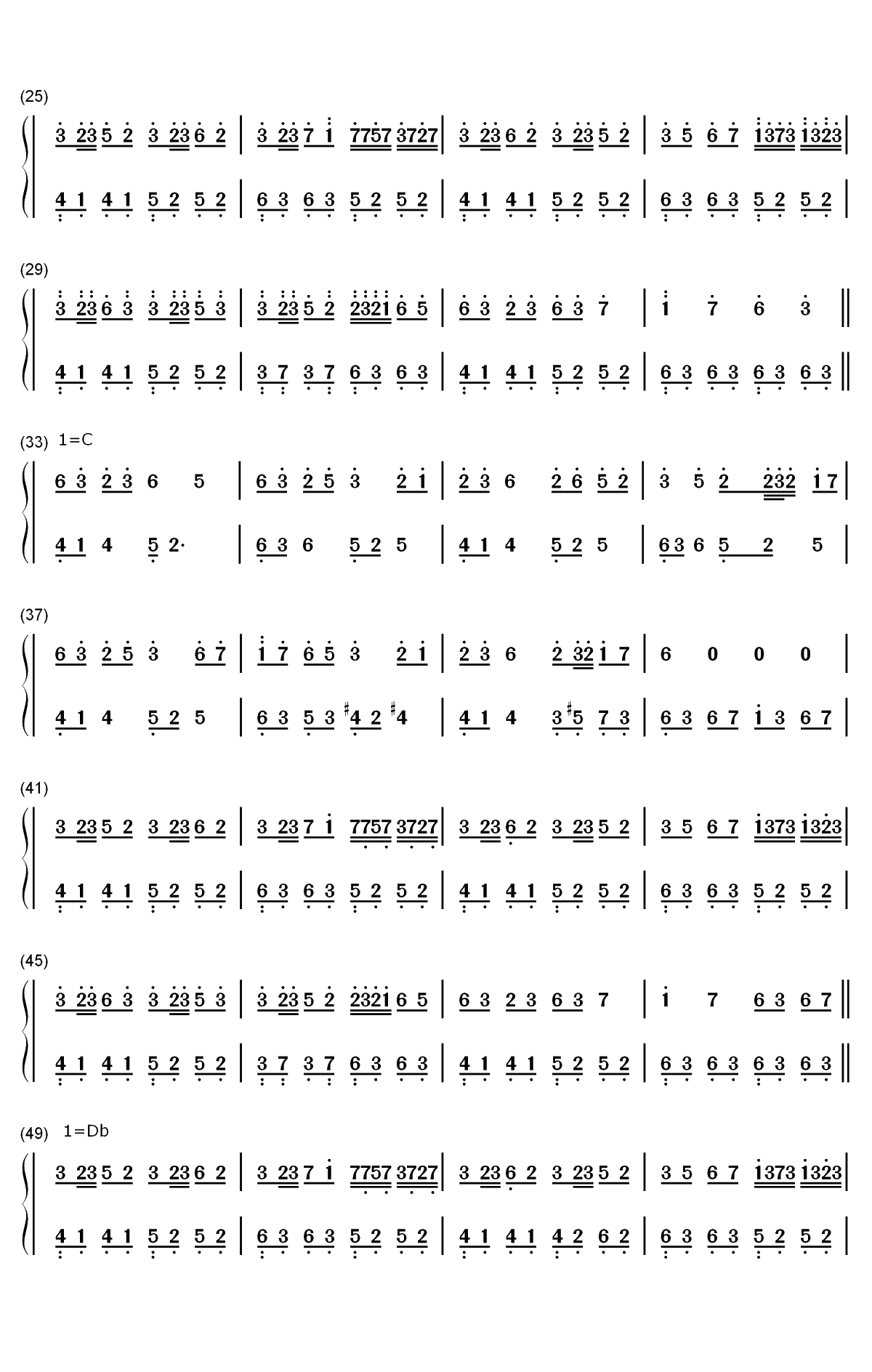 时雨-徐梦圆双手简谱预览2