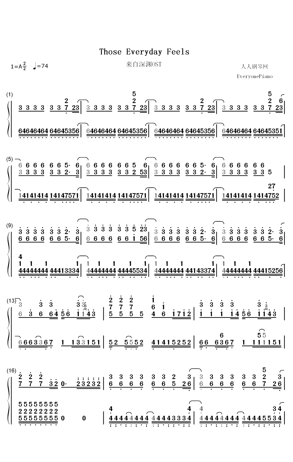 Those Everyday Feels-来自深渊OST双手简谱预览1