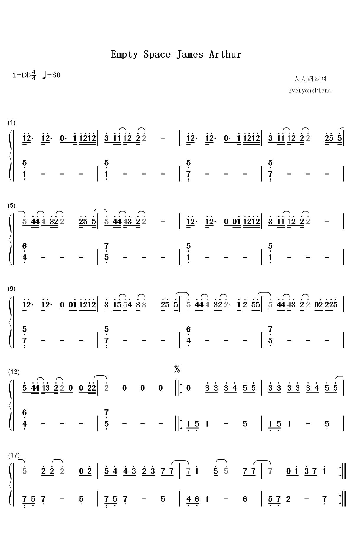 Empty Space-James Arthur双手简谱预览1