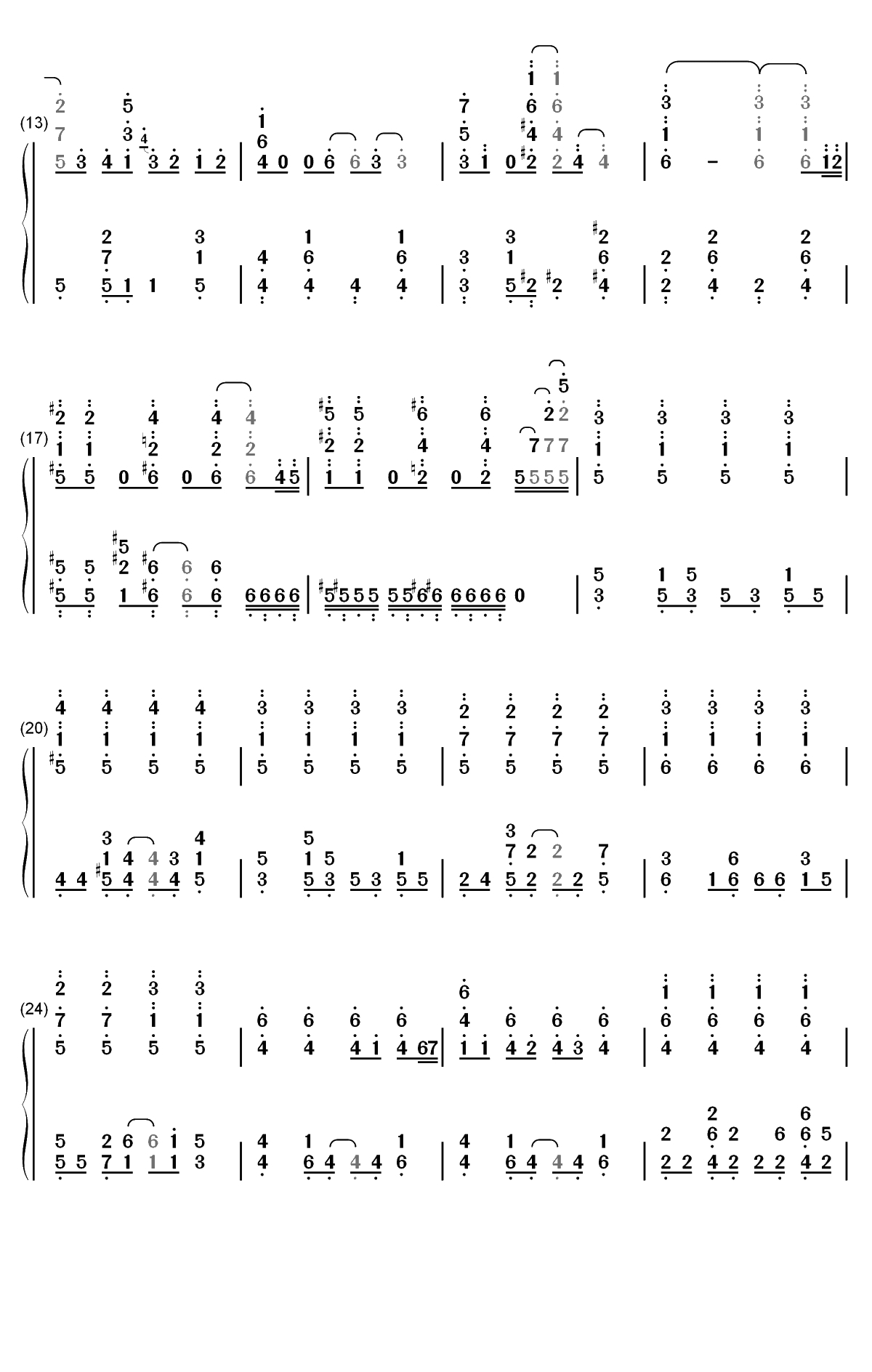 Lets go ライフリング４-美妙射击部OP双手简谱预览2