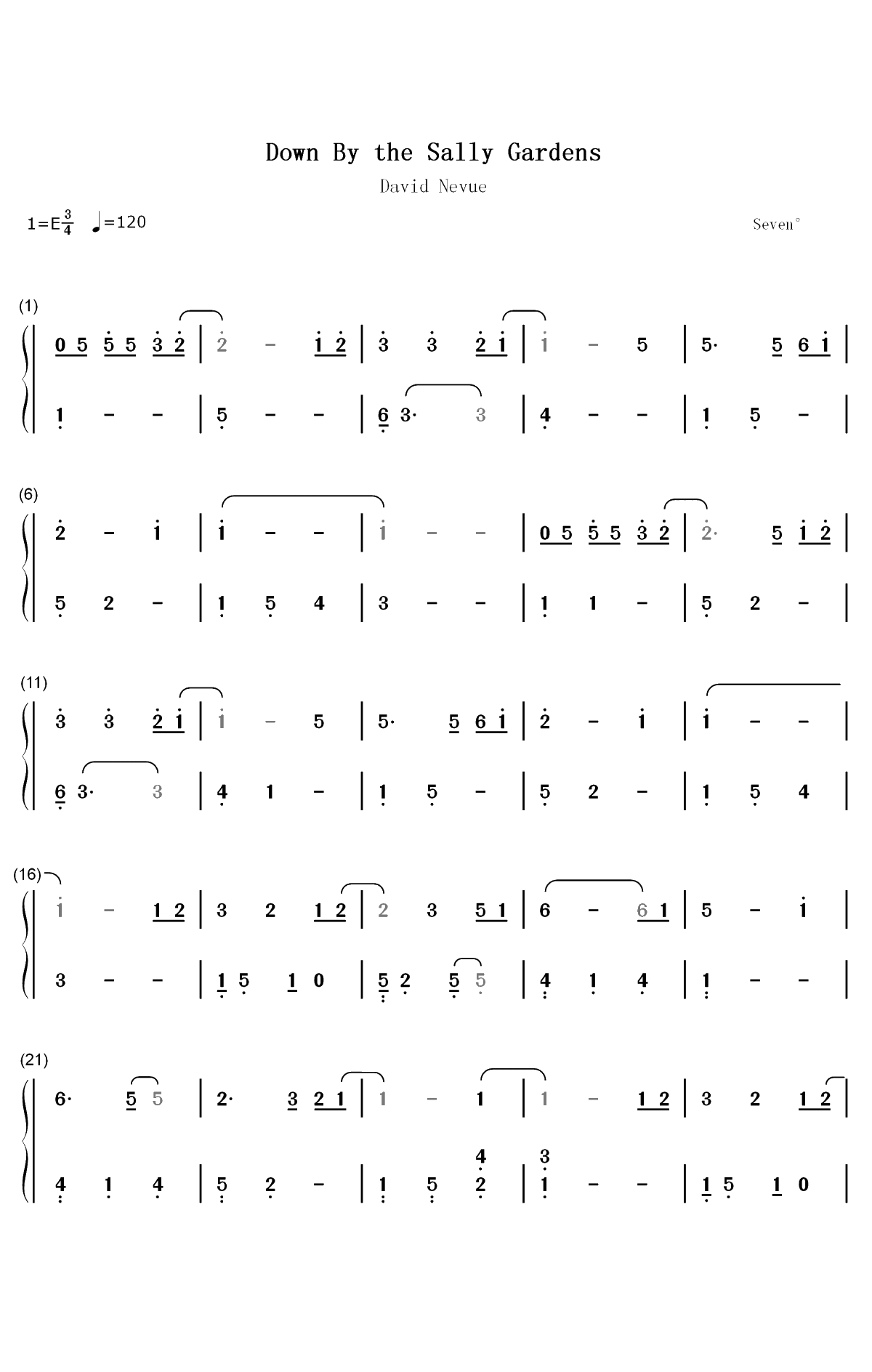Down by the Sally Gardens钢琴简谱-数字双手-David Nevue1